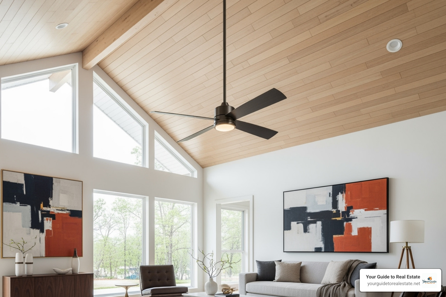 ceiling fan on a high, vaulted ceiling with a downrod - ceiling fan installation cost