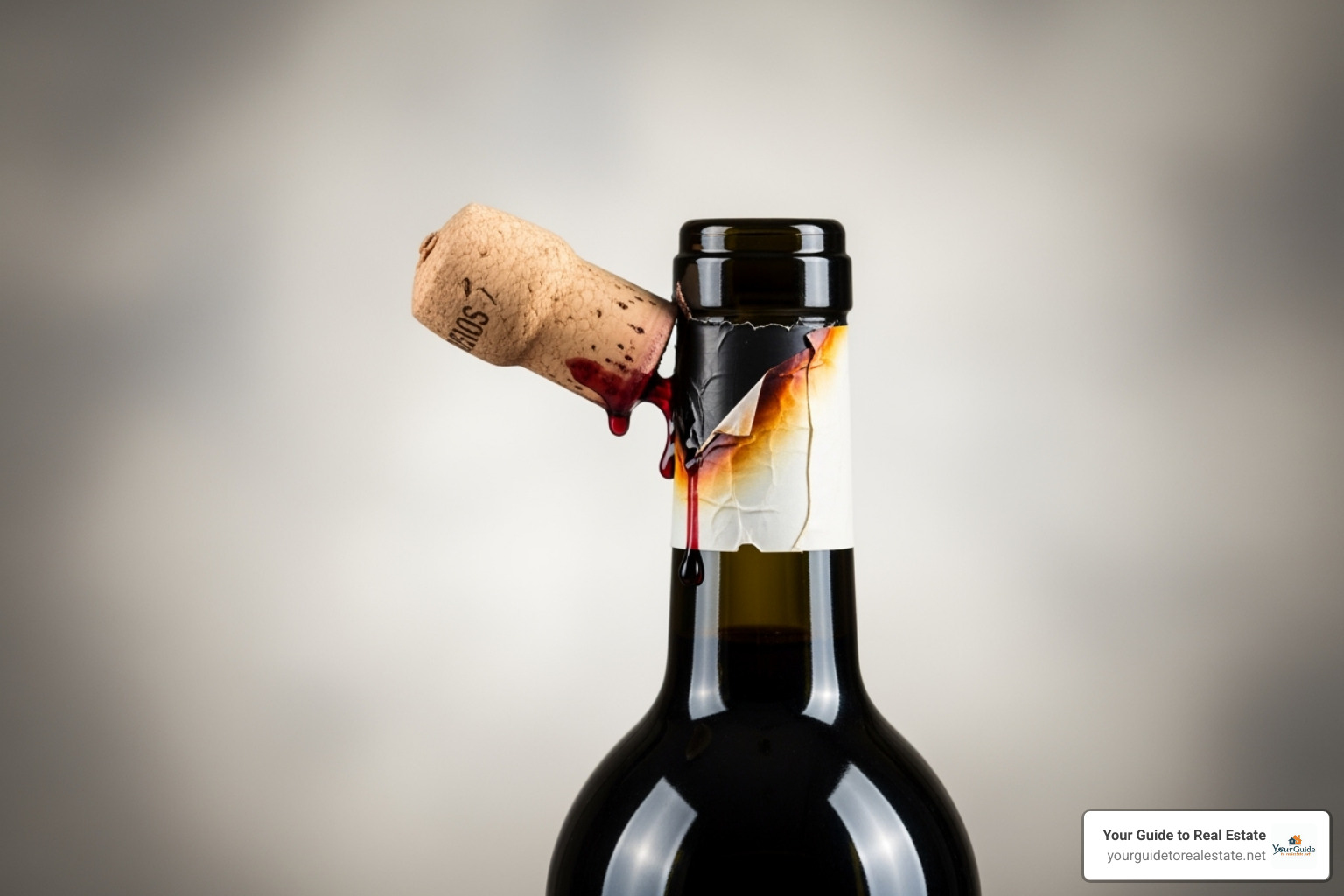 A wine bottle with its cork pushed out, indicating heat damage - wine fridge temperature A wine bottle with its cork pushed out, indicating heat damage - wine fridge temperature