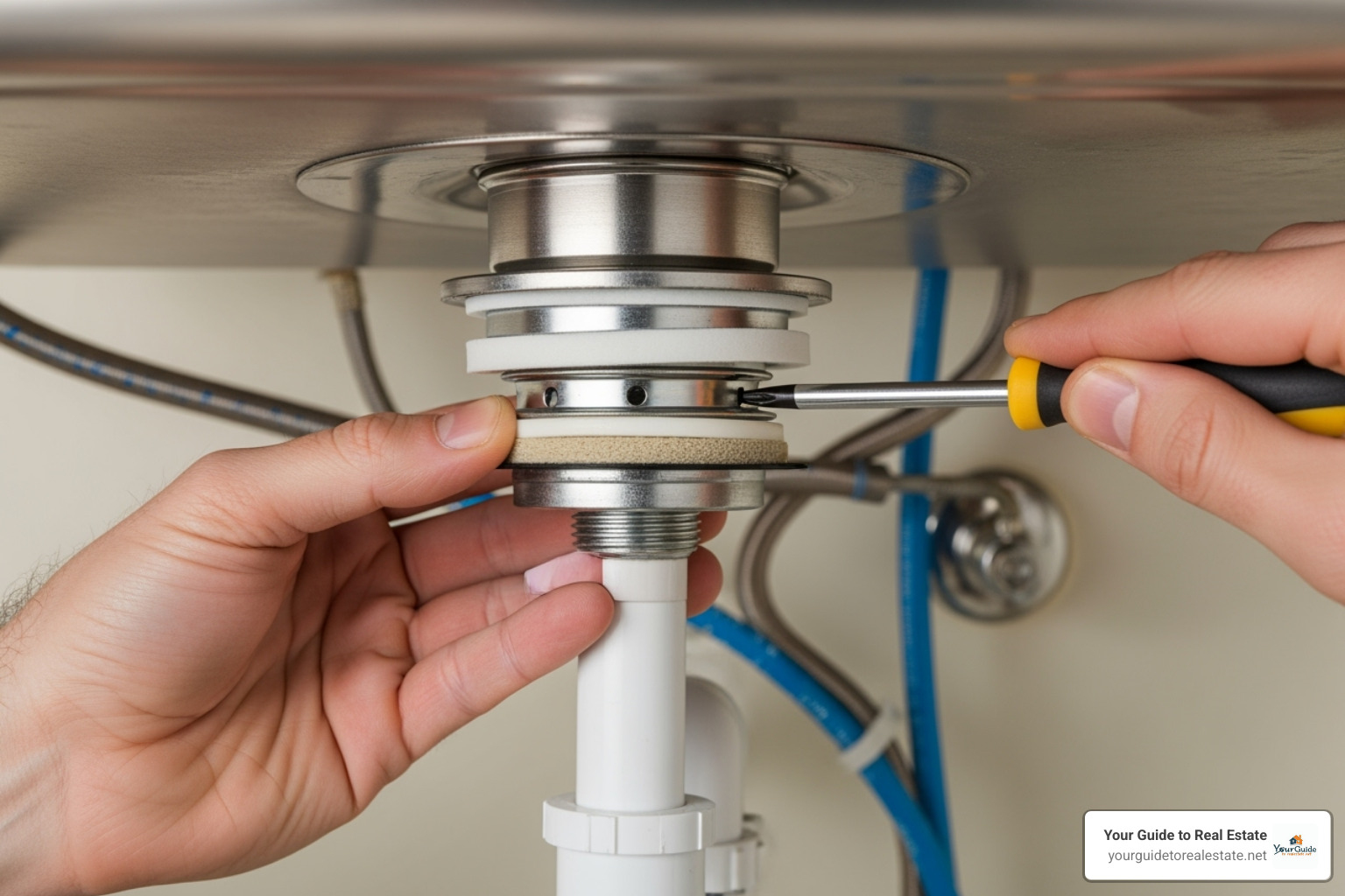 mounting assembly components being attached to the sink - garbage disposal installation mounting assembly components being attached to the sink - garbage disposal installation