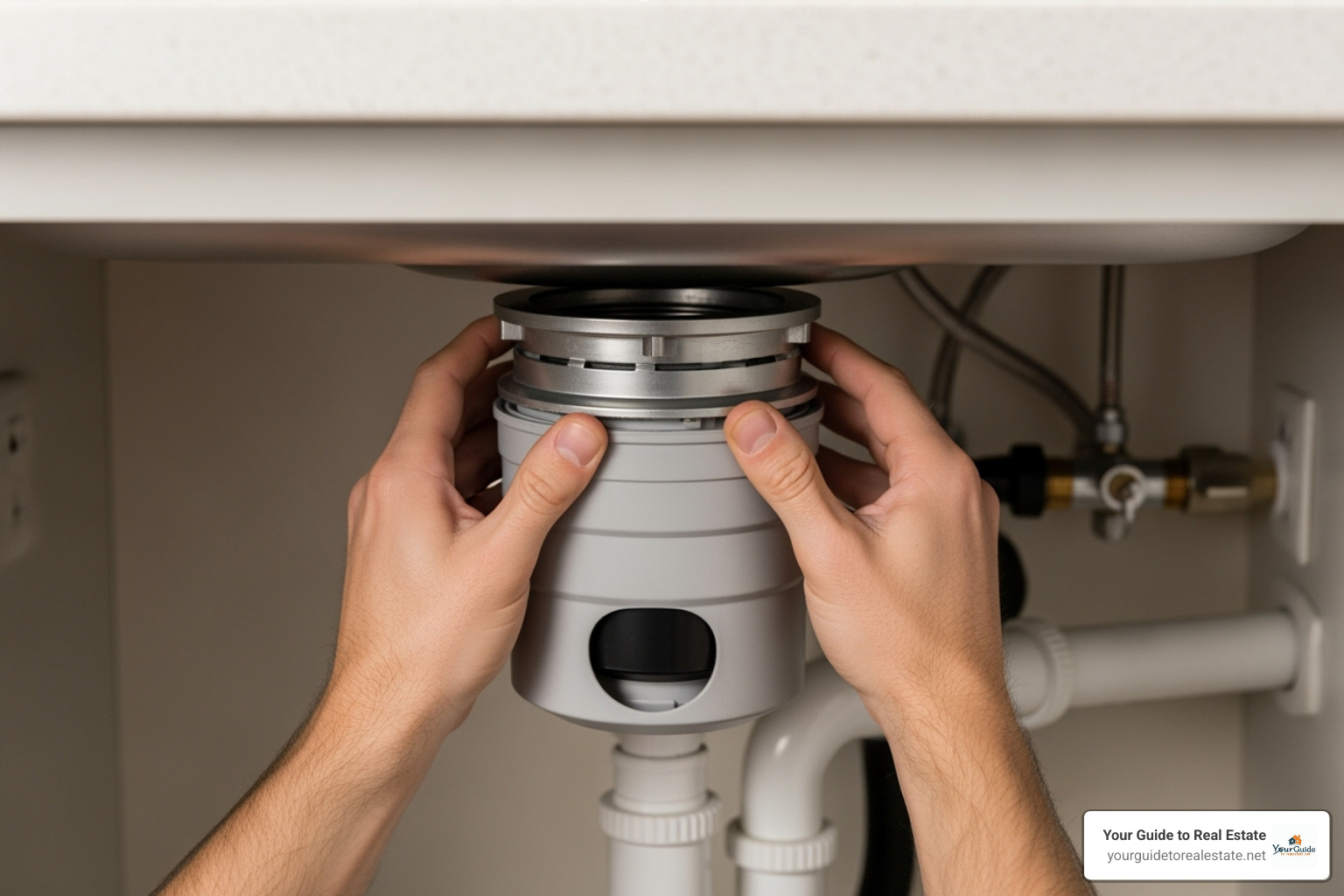 lifting the disposal into place and connecting it to the mounting ring - garbage disposal installation lifting the disposal into place and connecting it to the mounting ring - garbage disposal installation