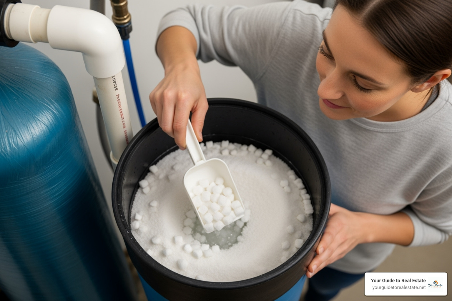 person checking salt level - water softener maintenance