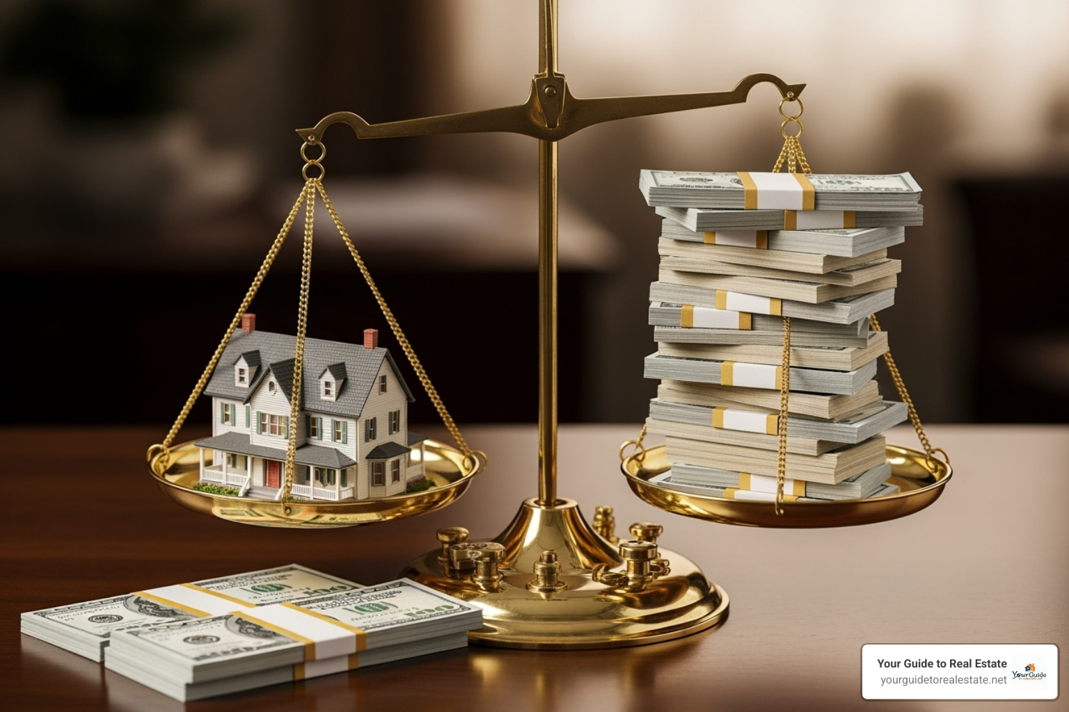 A scale balancing a small house on one side and a large pile of cash on the other, with a smaller pile of cash for renters insurance - what is the primary difference between homeowners insurance and renters insurance?