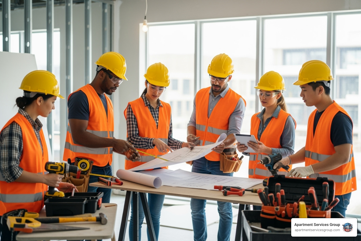 Professional renovation team working collaboratively - apartment renovation services