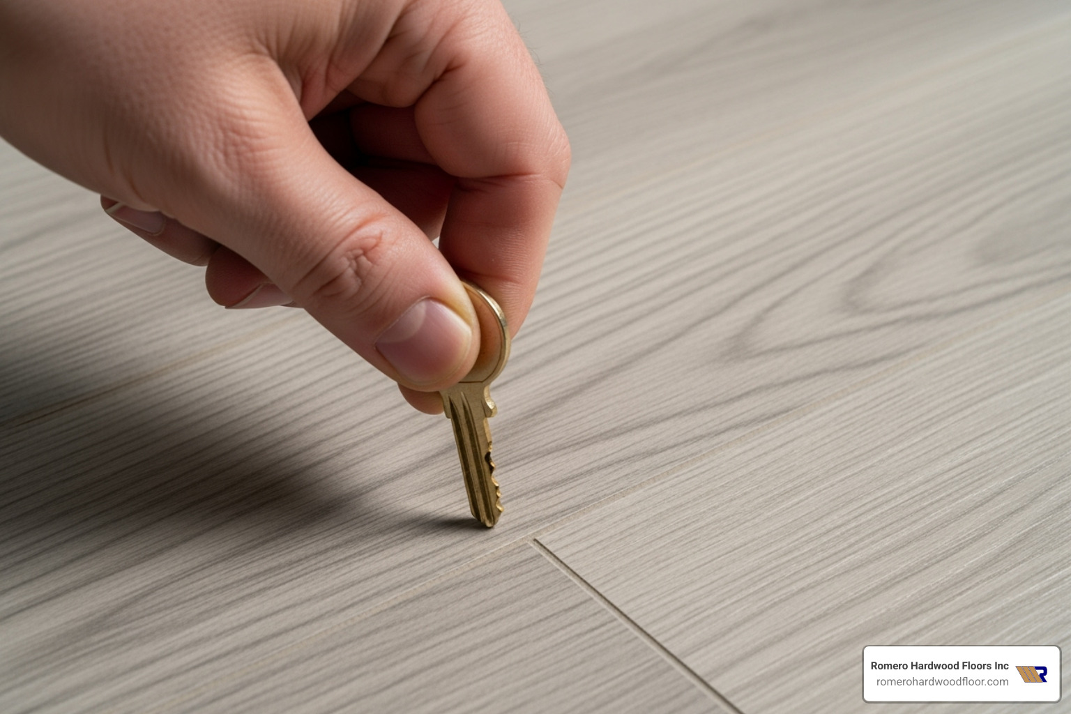 melamine floor tile resisting a scratch from a key - melamine floor tile
