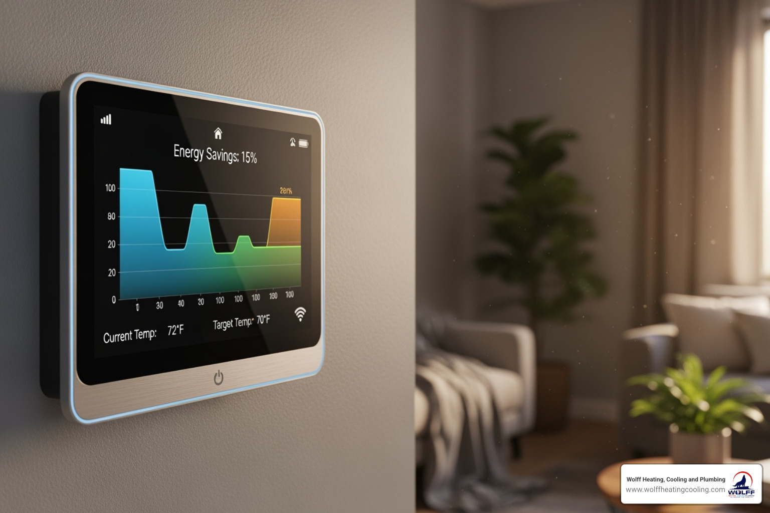 A smart thermostat displays energy savings on its screen, illustrating the benefit of energy-efficient AC systems. - air conditioning replacement albuquerque
