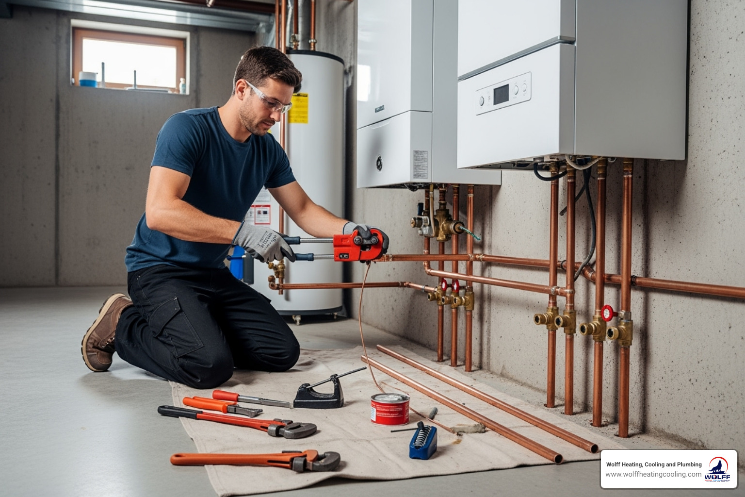 technician installing boiler pipes - boiler installation albuquerque nm