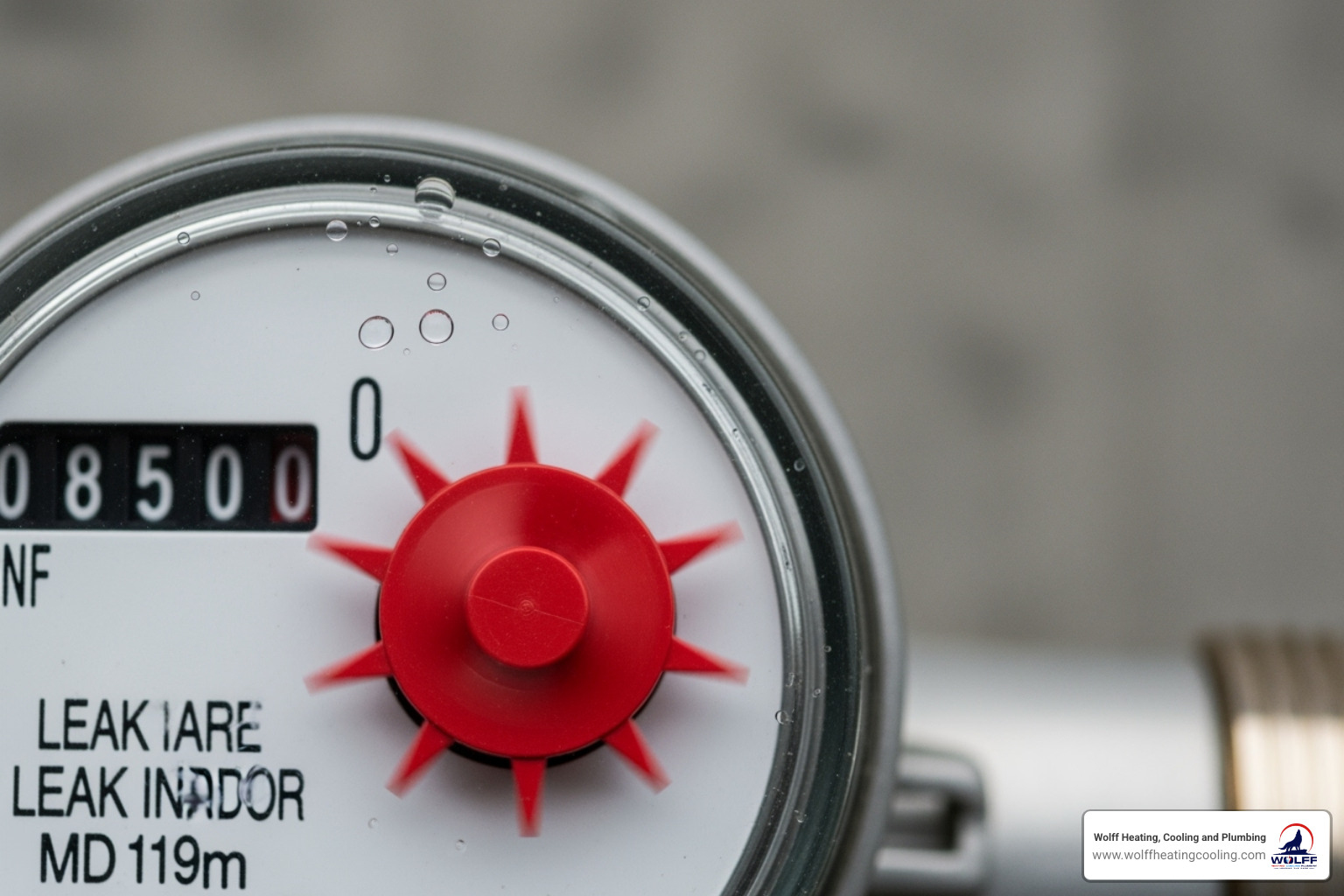 of a water meter's leak indicator dial spinning slowly - leak detection albuquerque