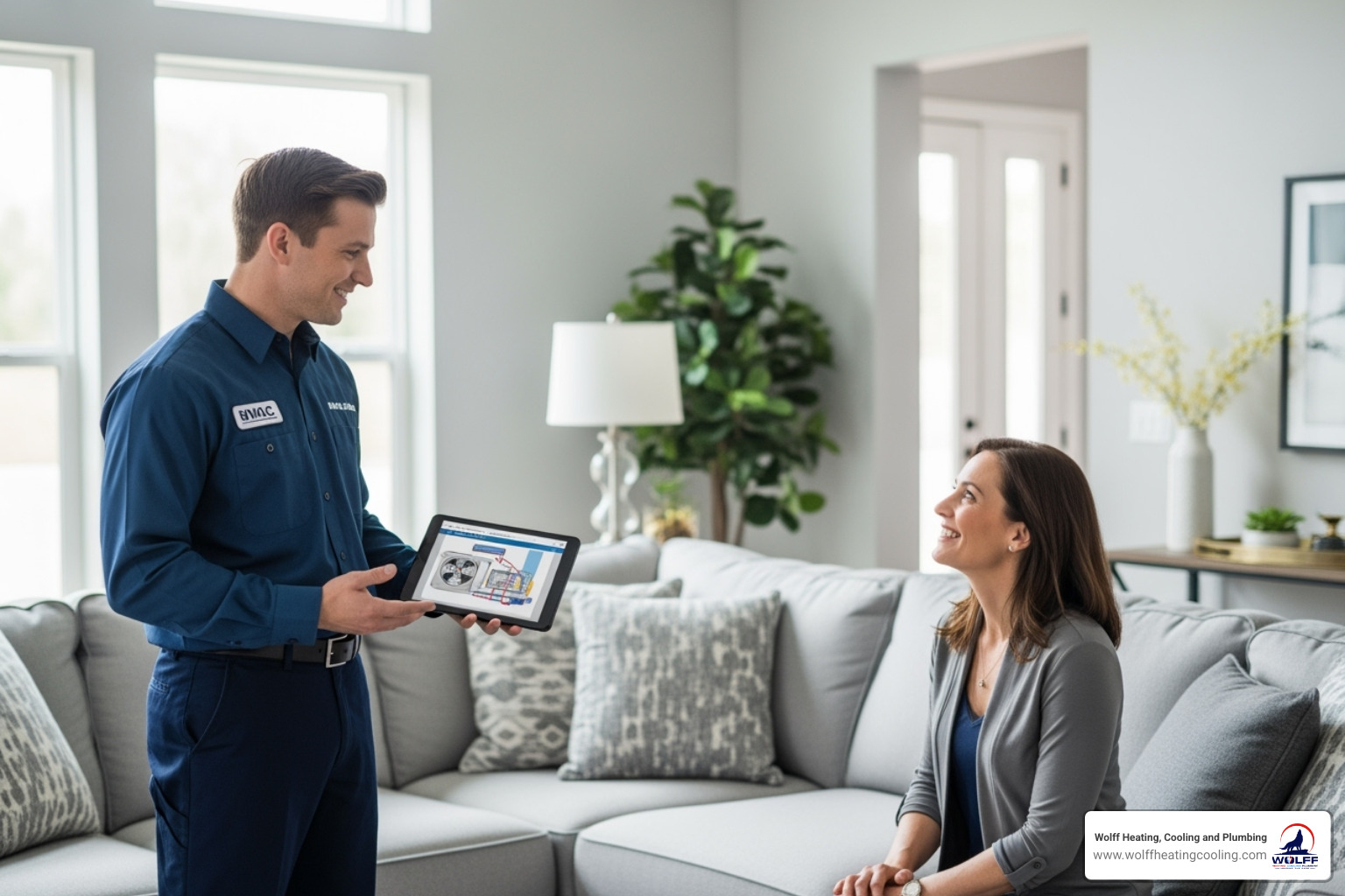 of a friendly, professional technician speaking with a homeowner - air quality services rio rancho