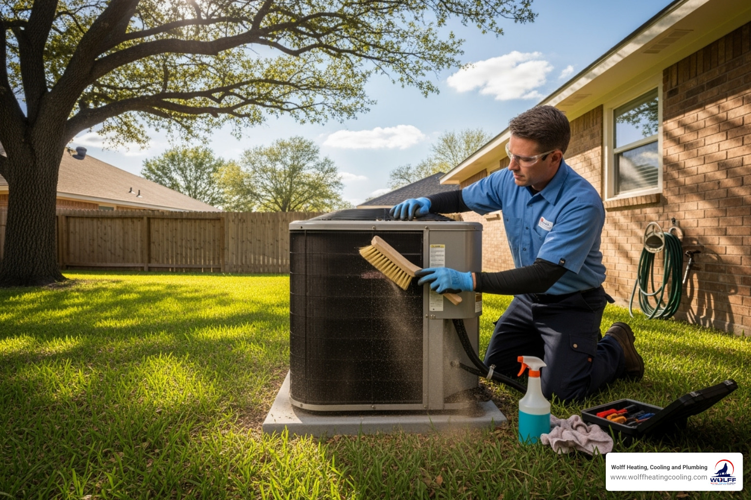 Technician cleaning an outdoor AC unit - ac service plan albuquerque Technician cleaning an outdoor AC unit - ac service plan albuquerque