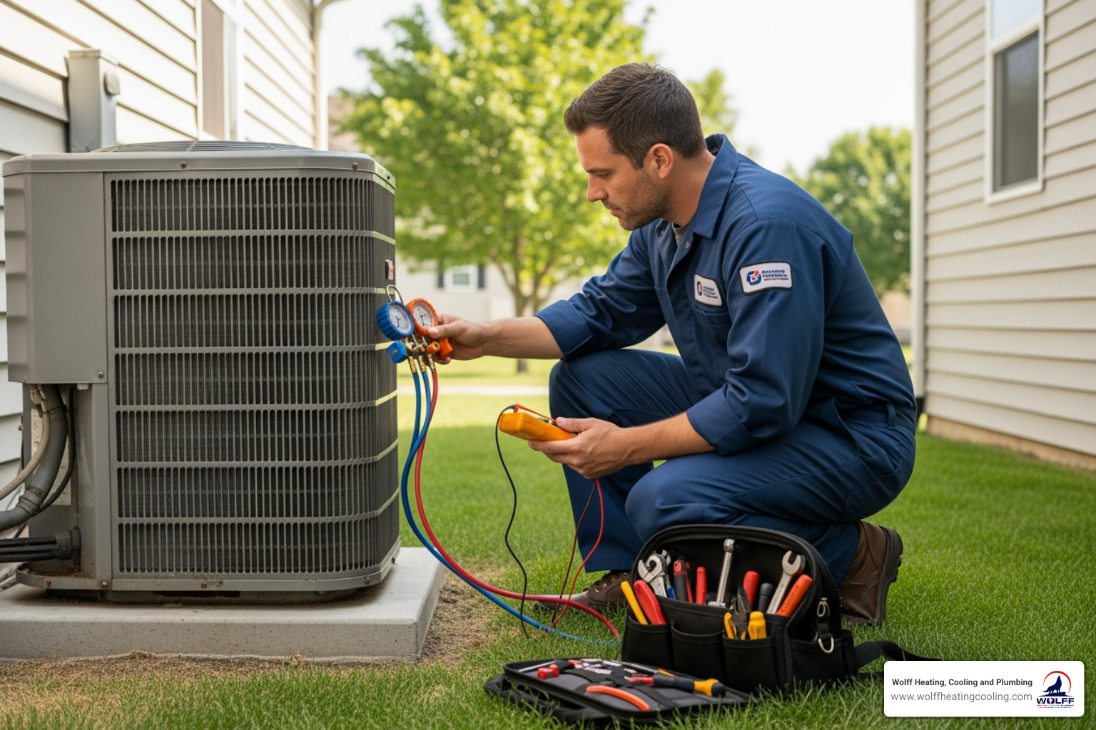 Technician servicing an AC unit - ac repair albuquerque
