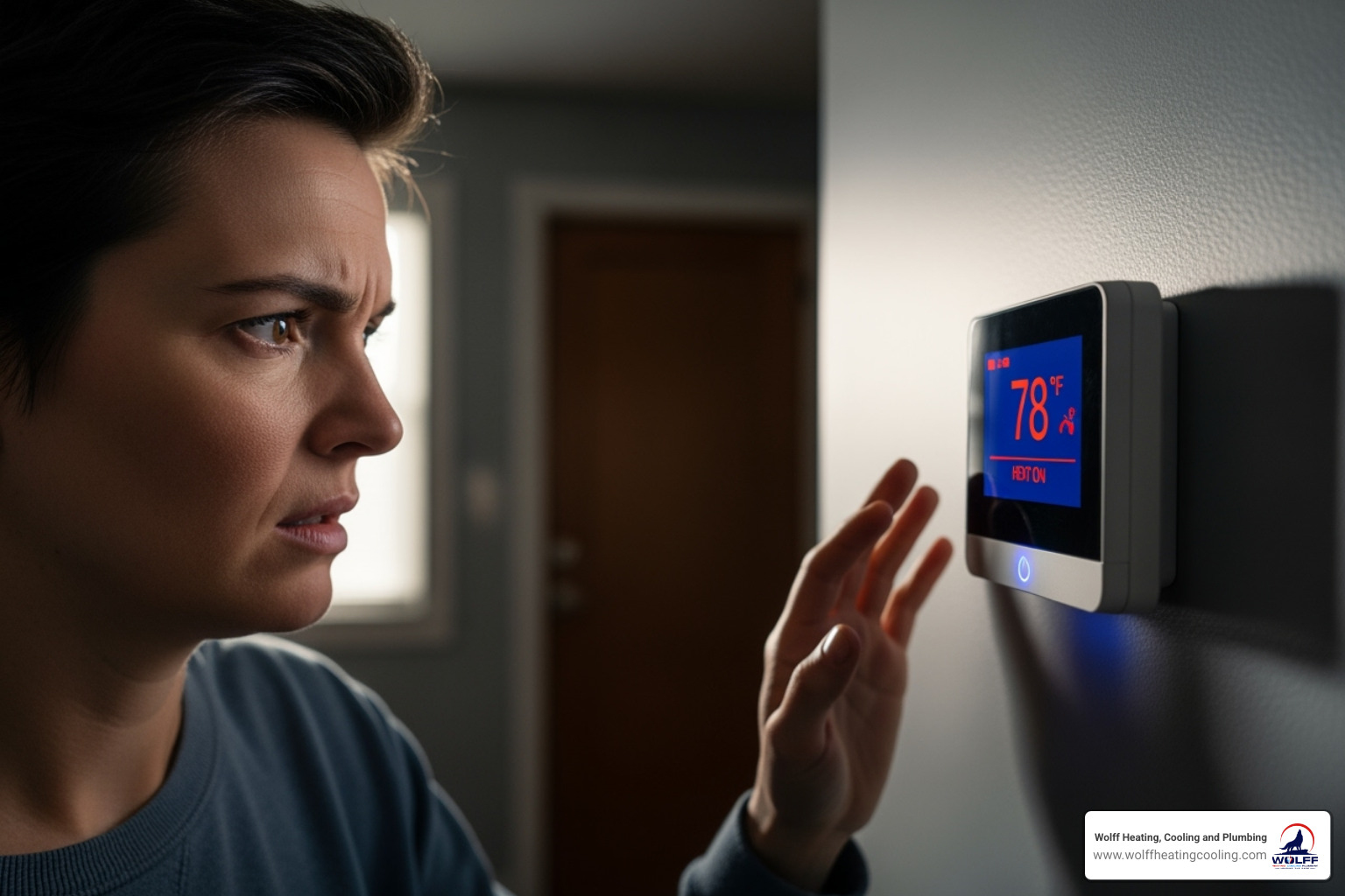 A person looking worriedly at their home thermostat - emergency hvac albuquerque