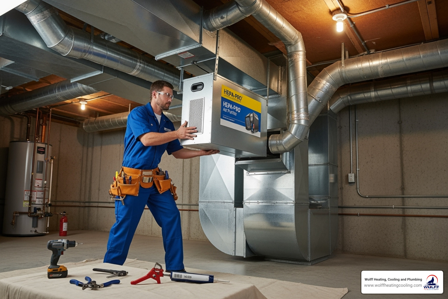 Technician installing air purifier - air purifier installation rio rancho Technician installing air purifier - air purifier installation rio rancho