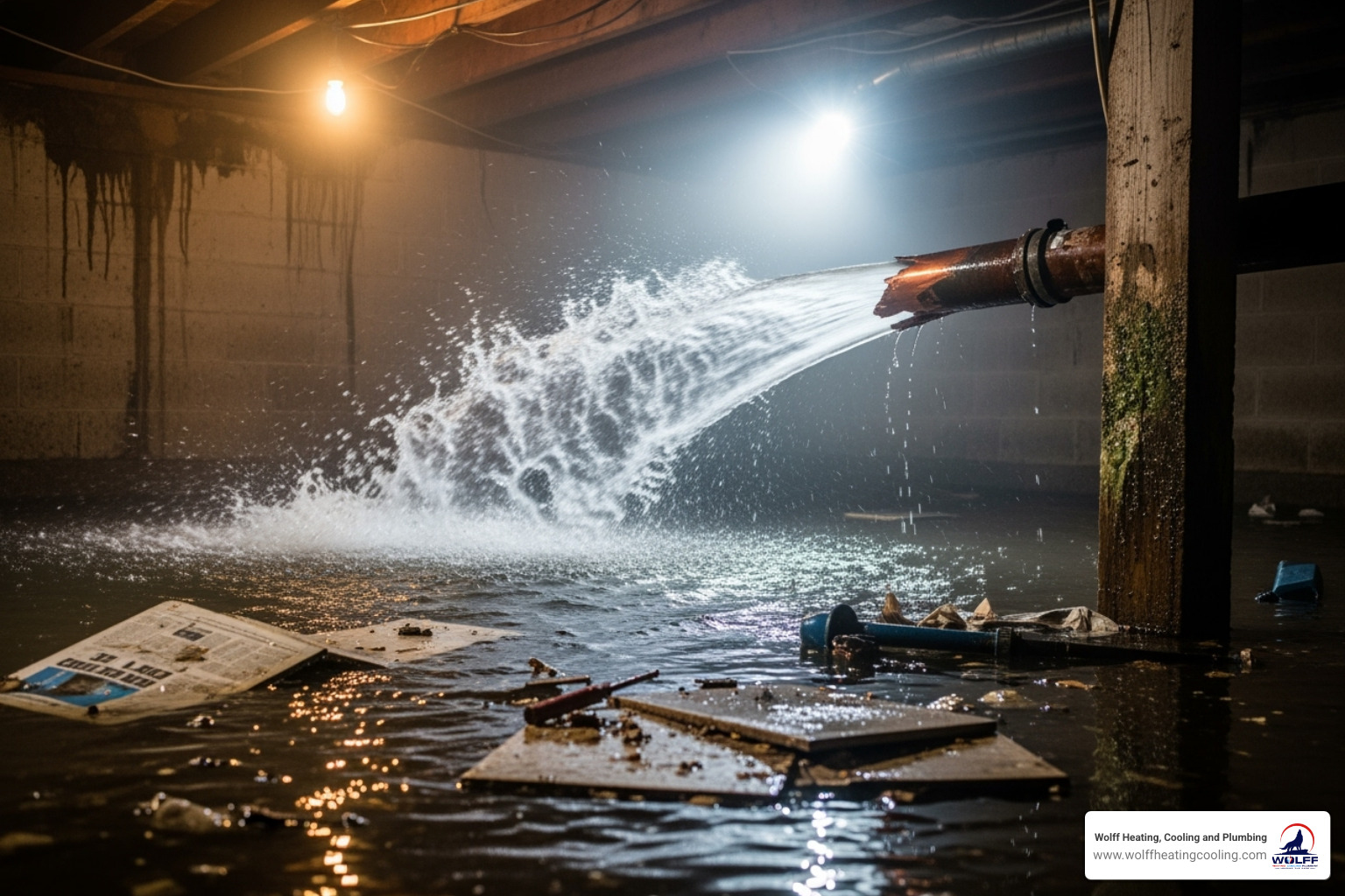 burst pipe spraying water in a basement - emergency plumber albuquerque