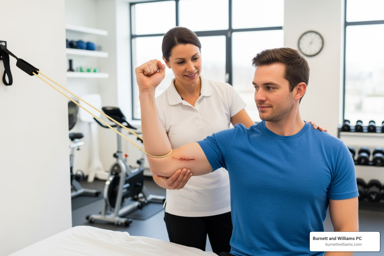person receiving physical therapy for an arm injury - Dog bite law firm