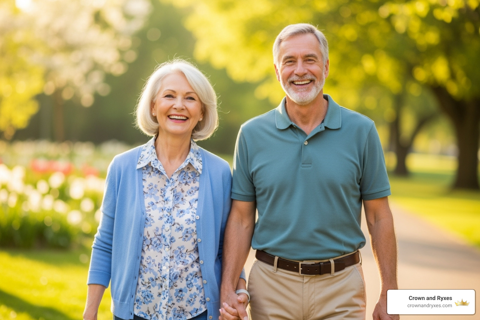 A happy, healthy older couple smiling and holding hands - Sexual health education