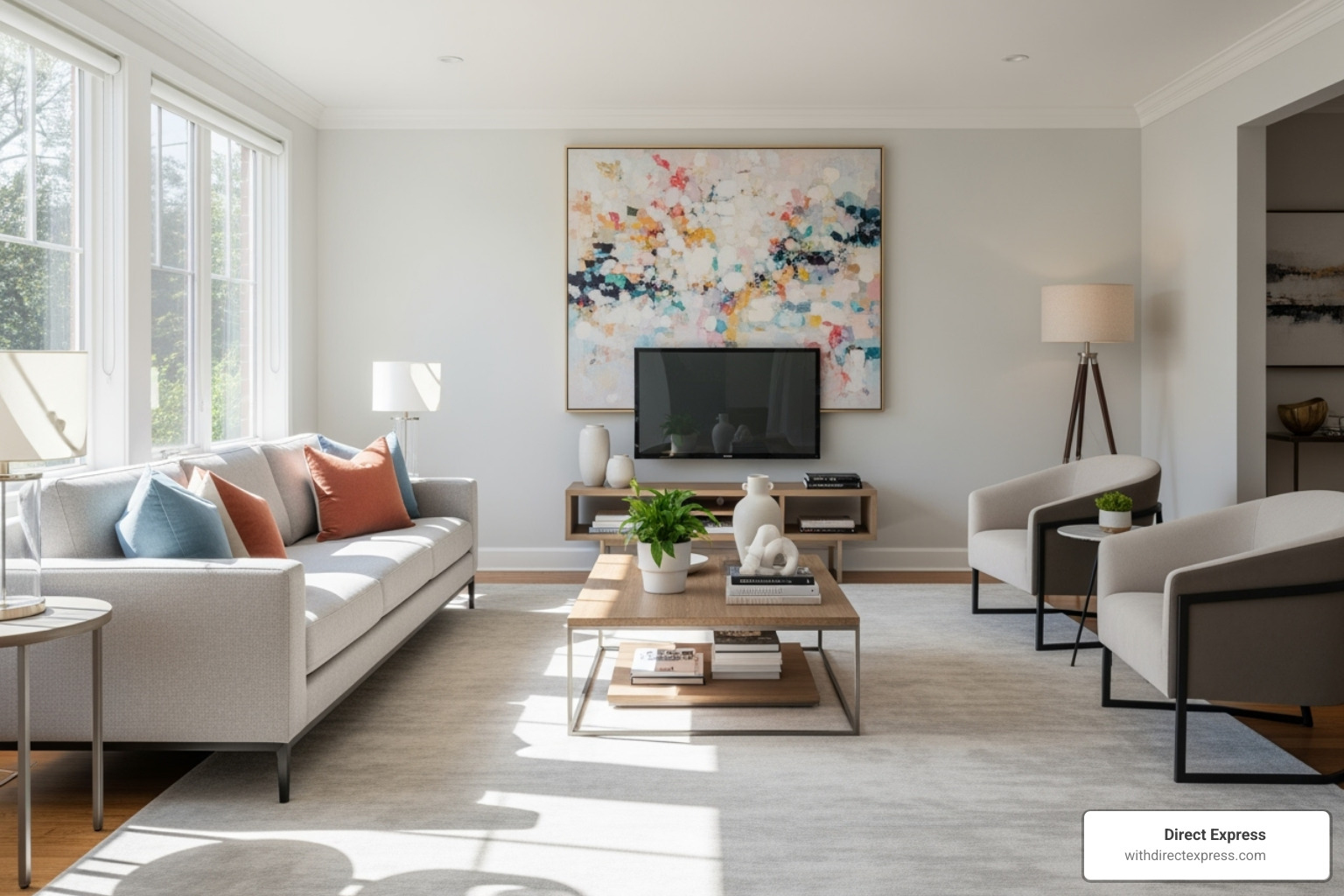 of a bright, clean, and perfectly staged living room - Sell house quickly