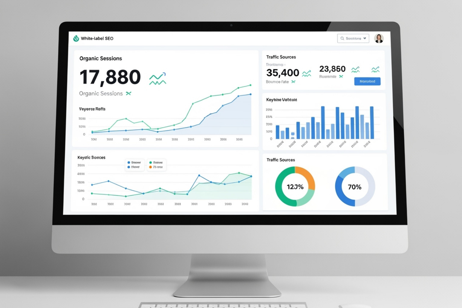 White-label SEO dashboard showing key metrics - seo reseller services