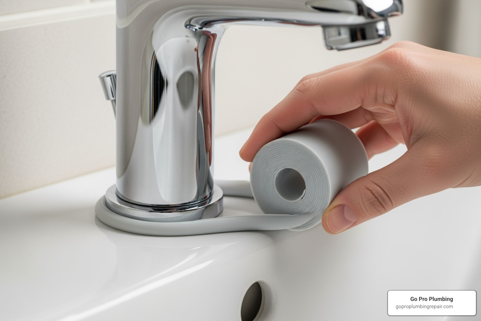 Applying a roll of plumber's putty to the base of a new faucet - pedestal sink faucet repair