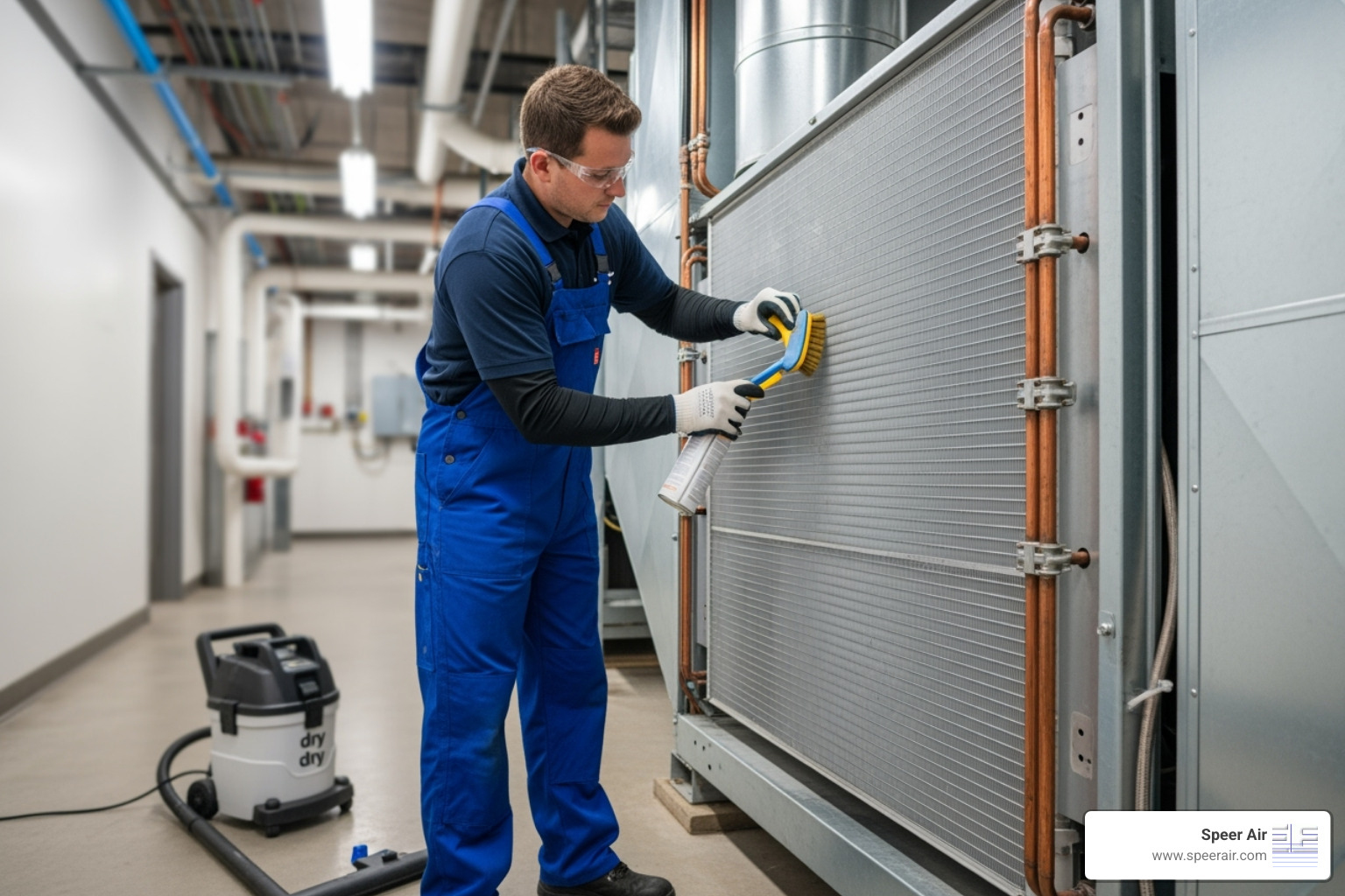 technician performing maintenance on a clean commercial AC coil - commercial ac repair rockaway technician performing maintenance on a clean commercial AC coil - commercial ac repair rockaway