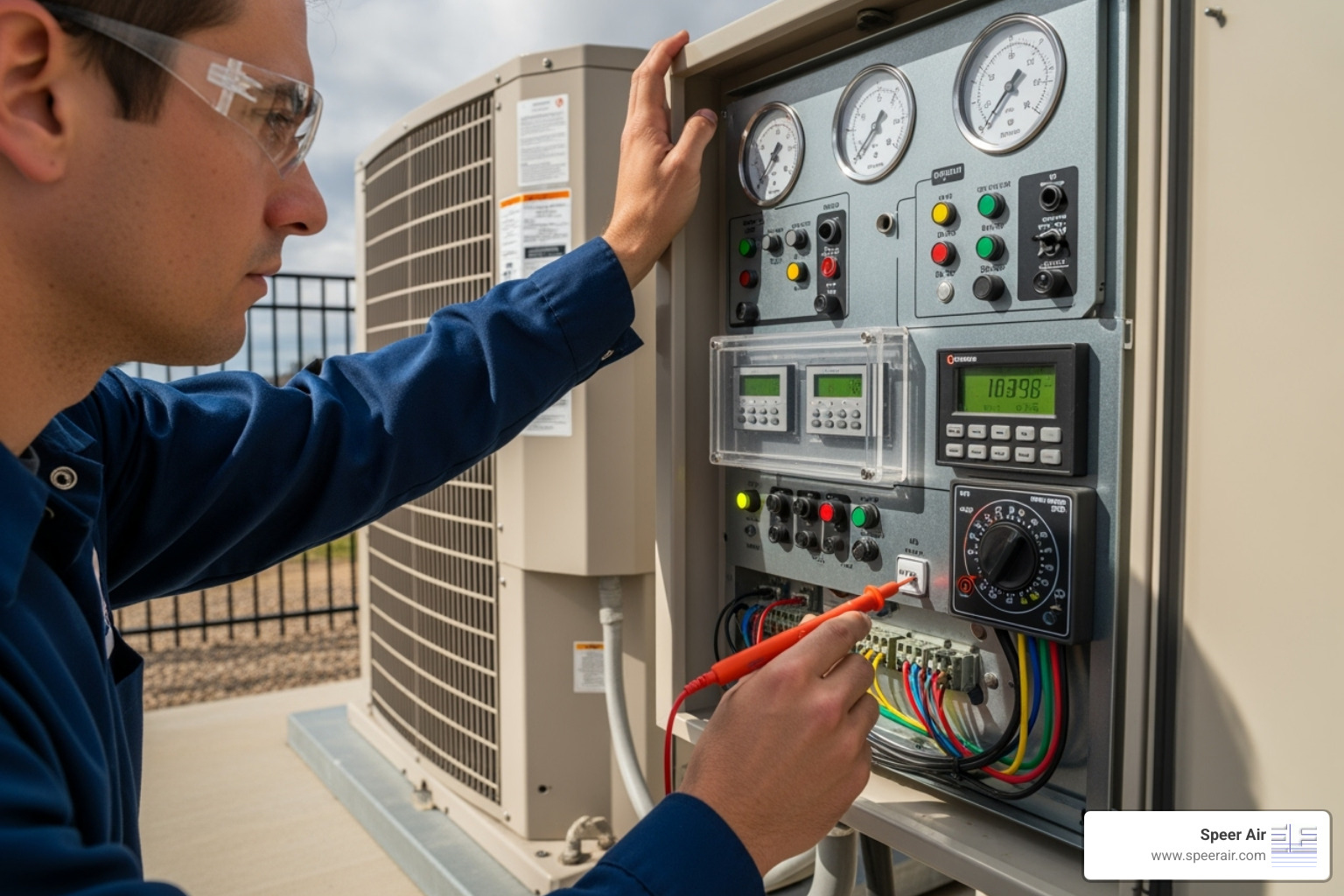 technician inspecting a commercial AC unit's control panel - commercial ac repair rockaway technician inspecting a commercial AC unit's control panel - commercial ac repair rockaway