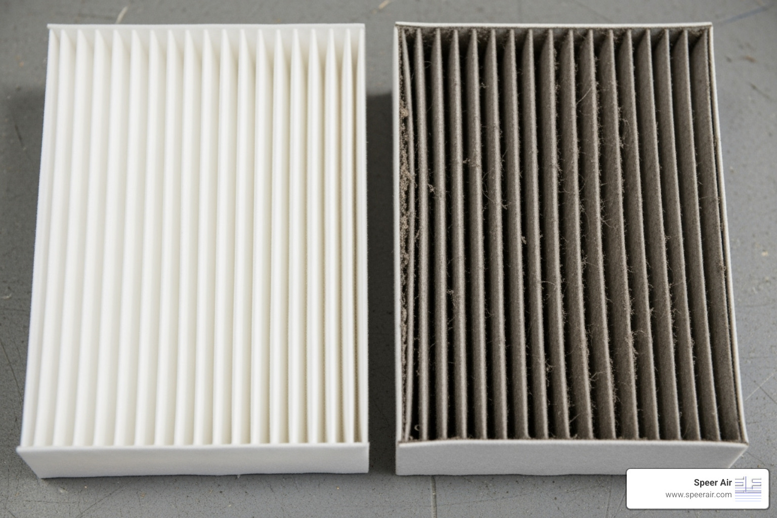 clean HVAC air filter next to a dirty one - emergency hvac repair rockaway nj