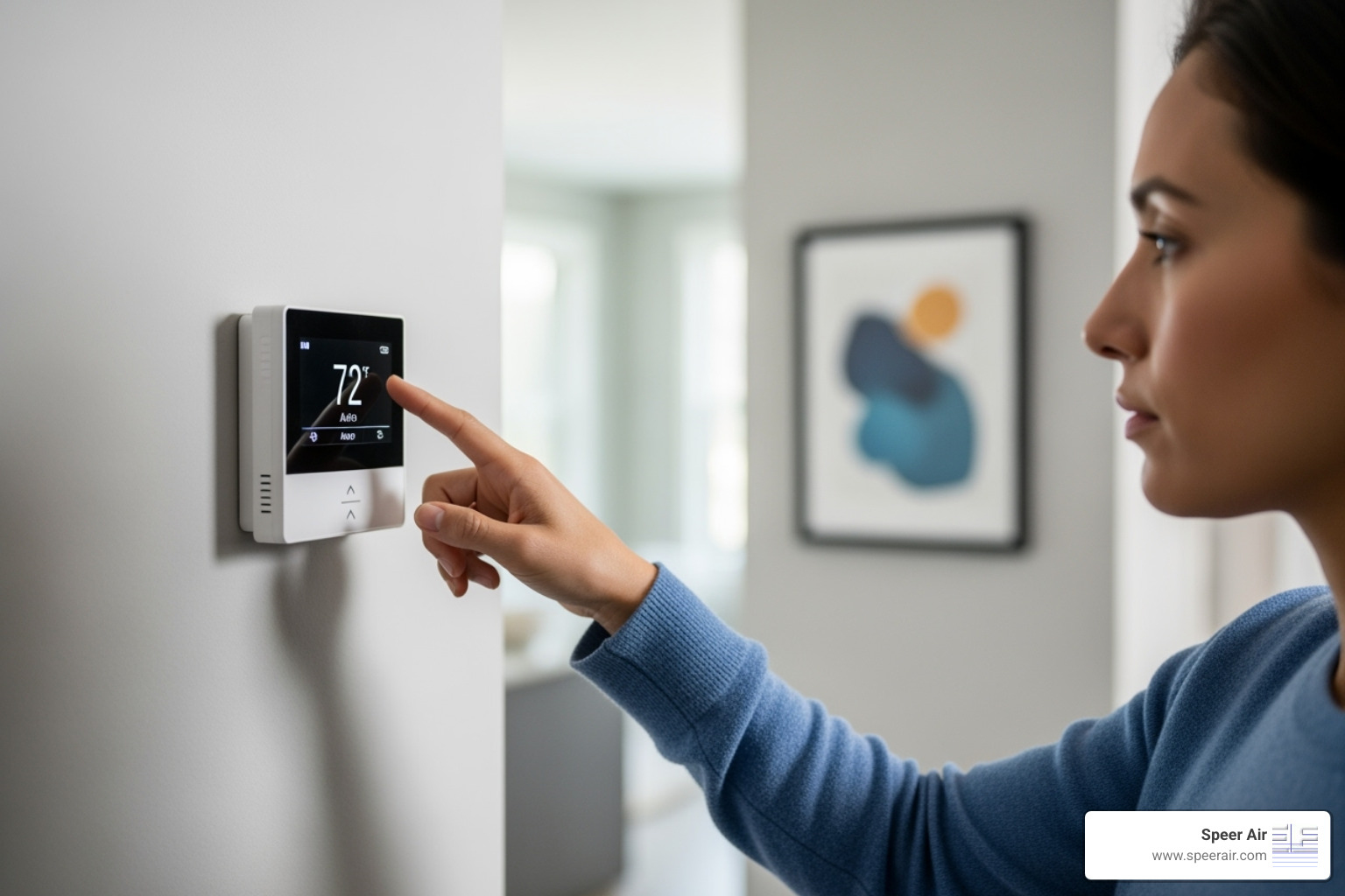 A homeowner safely checking the thermostat settings on a wall-mounted unit - boiler repair northern nj A homeowner safely checking the thermostat settings on a wall-mounted unit - boiler repair northern nj