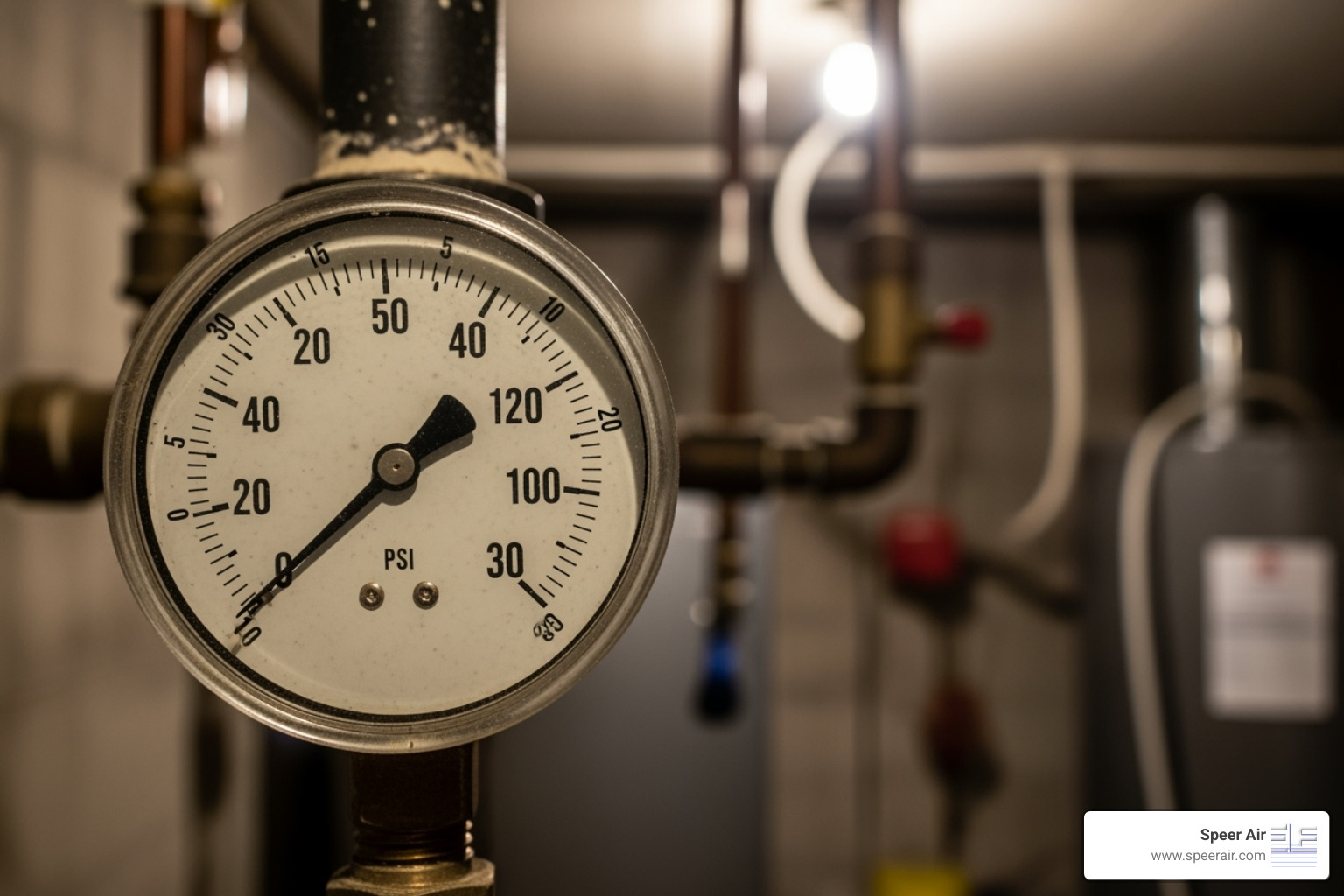 A boiler pressure gauge showing the needle in the low-pressure zone, below 12 PSI - boiler repair northern nj A boiler pressure gauge showing the needle in the low-pressure zone, below 12 PSI - boiler repair northern nj