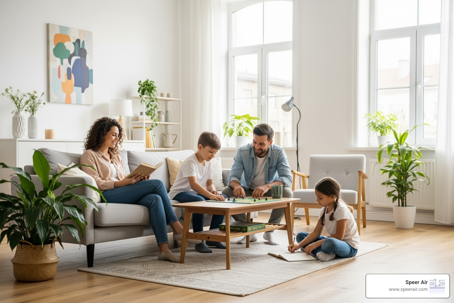 family enjoying their comfortable living room with clean air - new construction hvac contractor rockaway family enjoying their comfortable living room with clean air - new construction hvac contractor rockaway