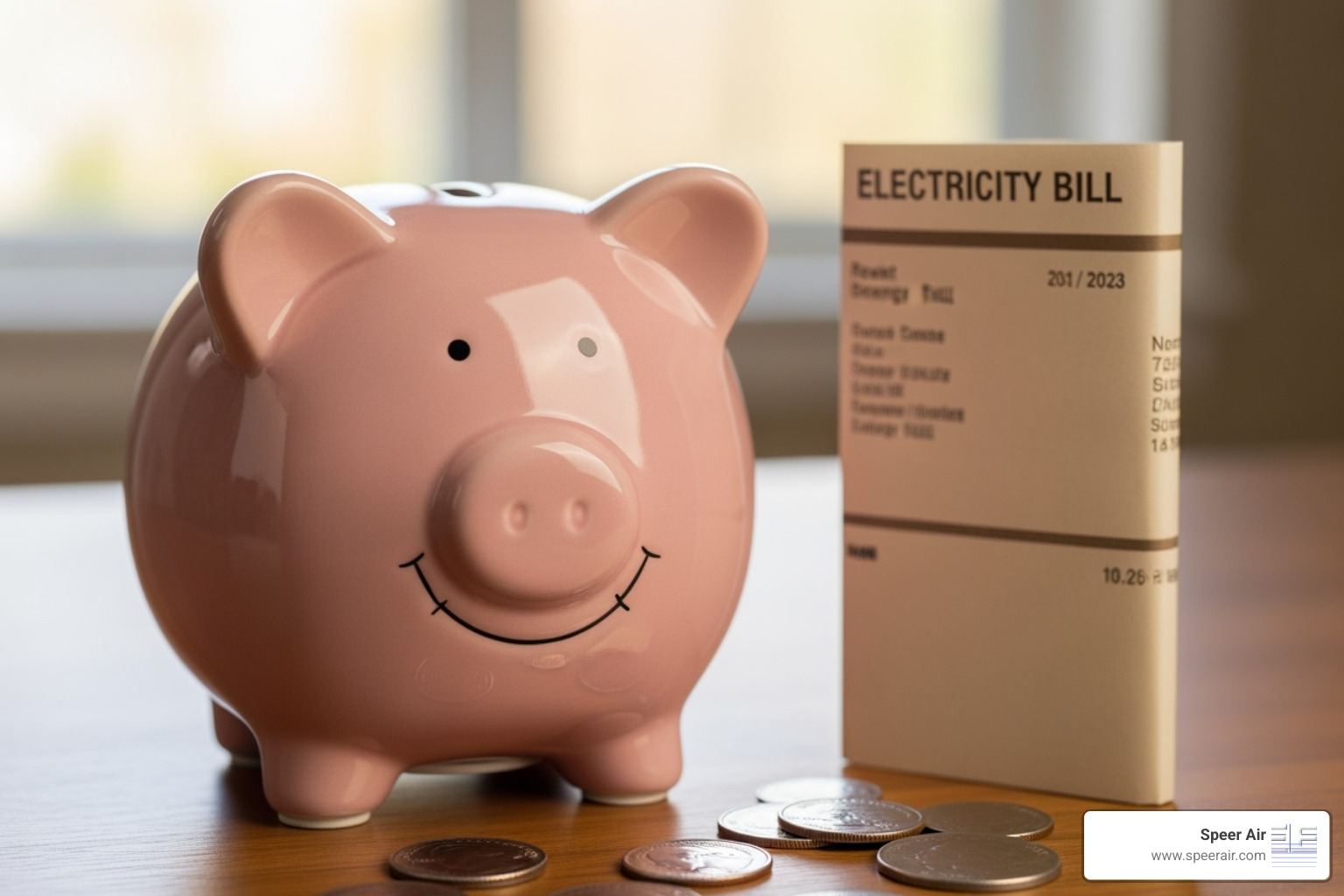 Piggy bank next to an energy bill, symbolizing savings - complete hvac replacement northern nj Piggy bank next to an energy bill, symbolizing savings - complete hvac replacement northern nj