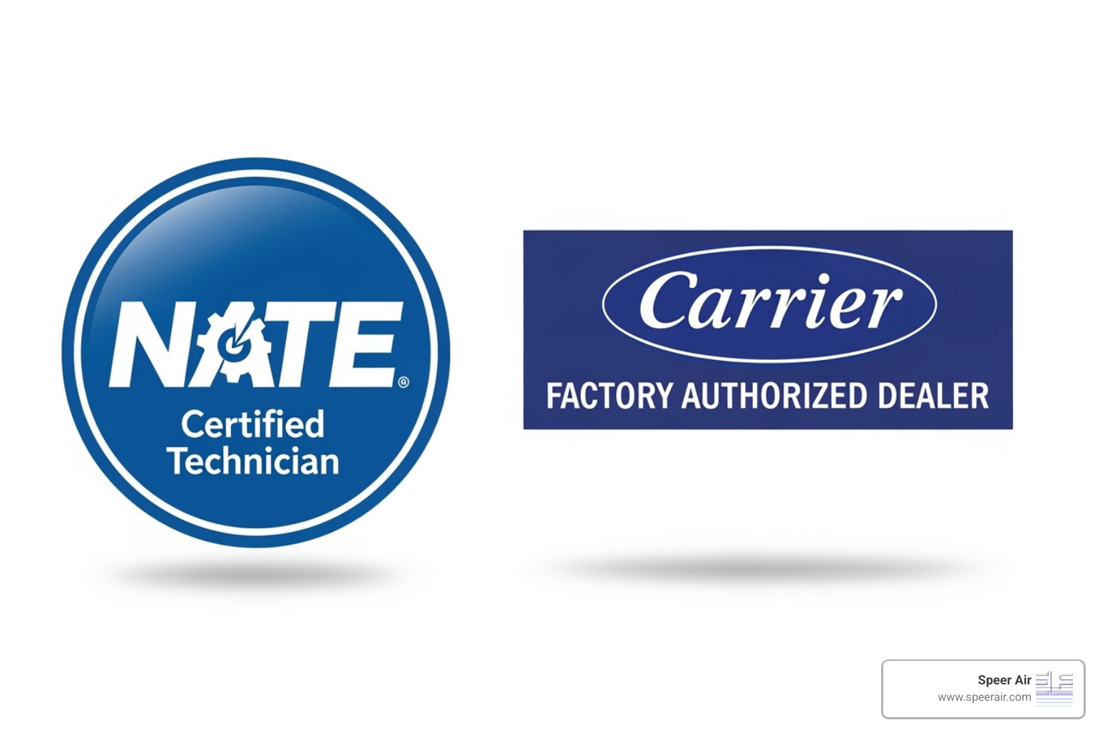 NATE certification badge and a Carrier Factory Authorized Dealer logo - carrier authorized dealer northern nj NATE certification badge and a Carrier Factory Authorized Dealer logo - carrier authorized dealer northern nj