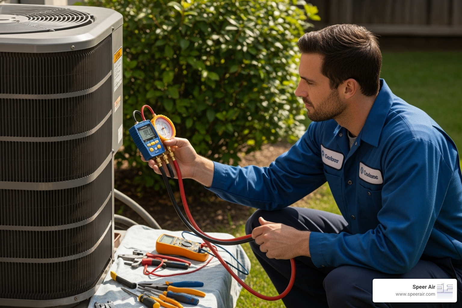 technician diagnosing an outdoor AC unit - ac repair rockaway nj technician diagnosing an outdoor AC unit - ac repair rockaway nj