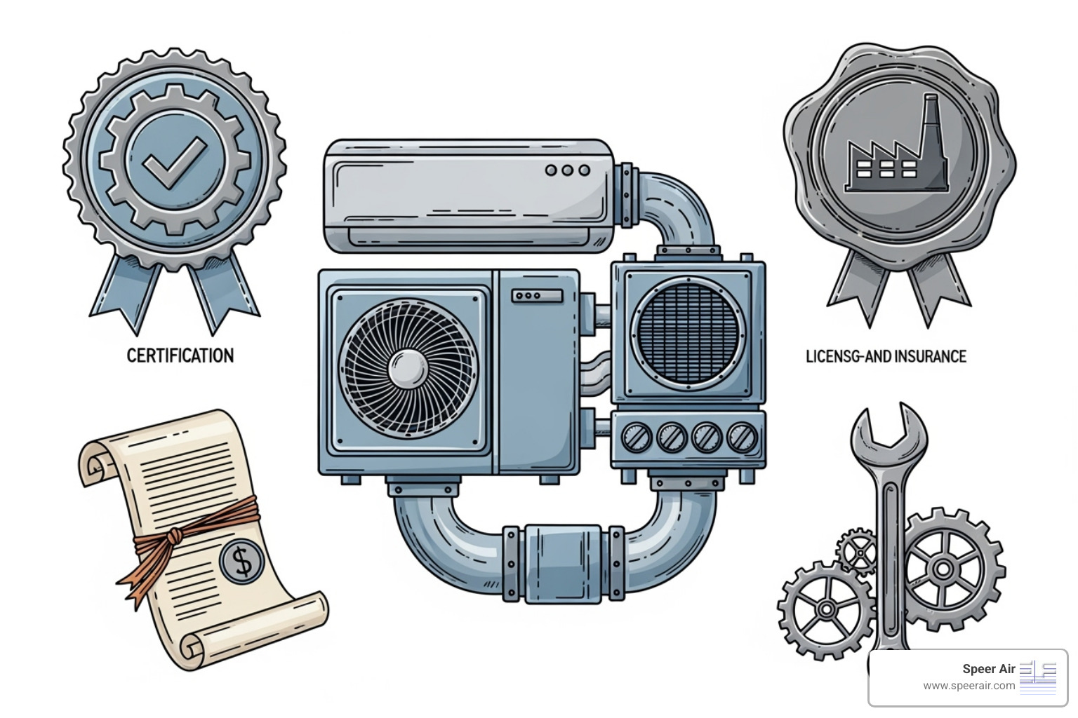 A diagram showing the various certifications and qualities of a reputable HVAC provider, including NATE certification, Factory Authorized Dealer status, insurance, and long-standing experience - hvac deals rockaway A diagram showing the various certifications and qualities of a reputable HVAC provider, including NATE certification, Factory Authorized Dealer status, insurance, and long-standing experience - hvac deals rockaway