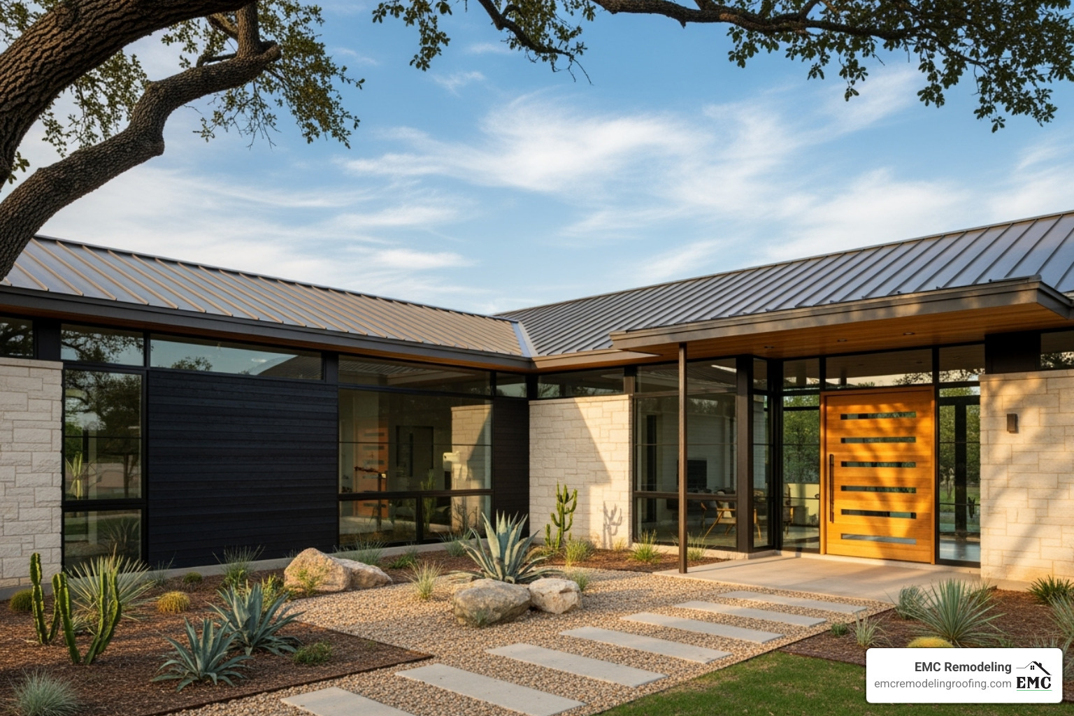 a modern standing seam metal roof on a Texas home - belton tx roofing