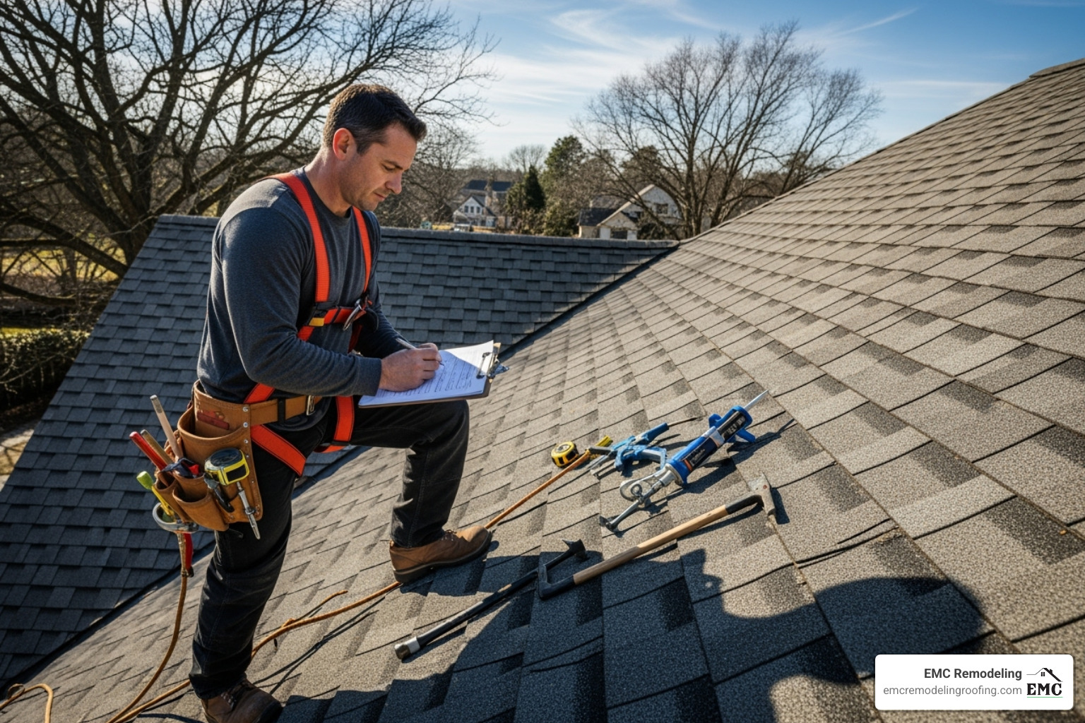 a professional roofer conducting a detailed roof inspection with a checklist - belton tx roofing