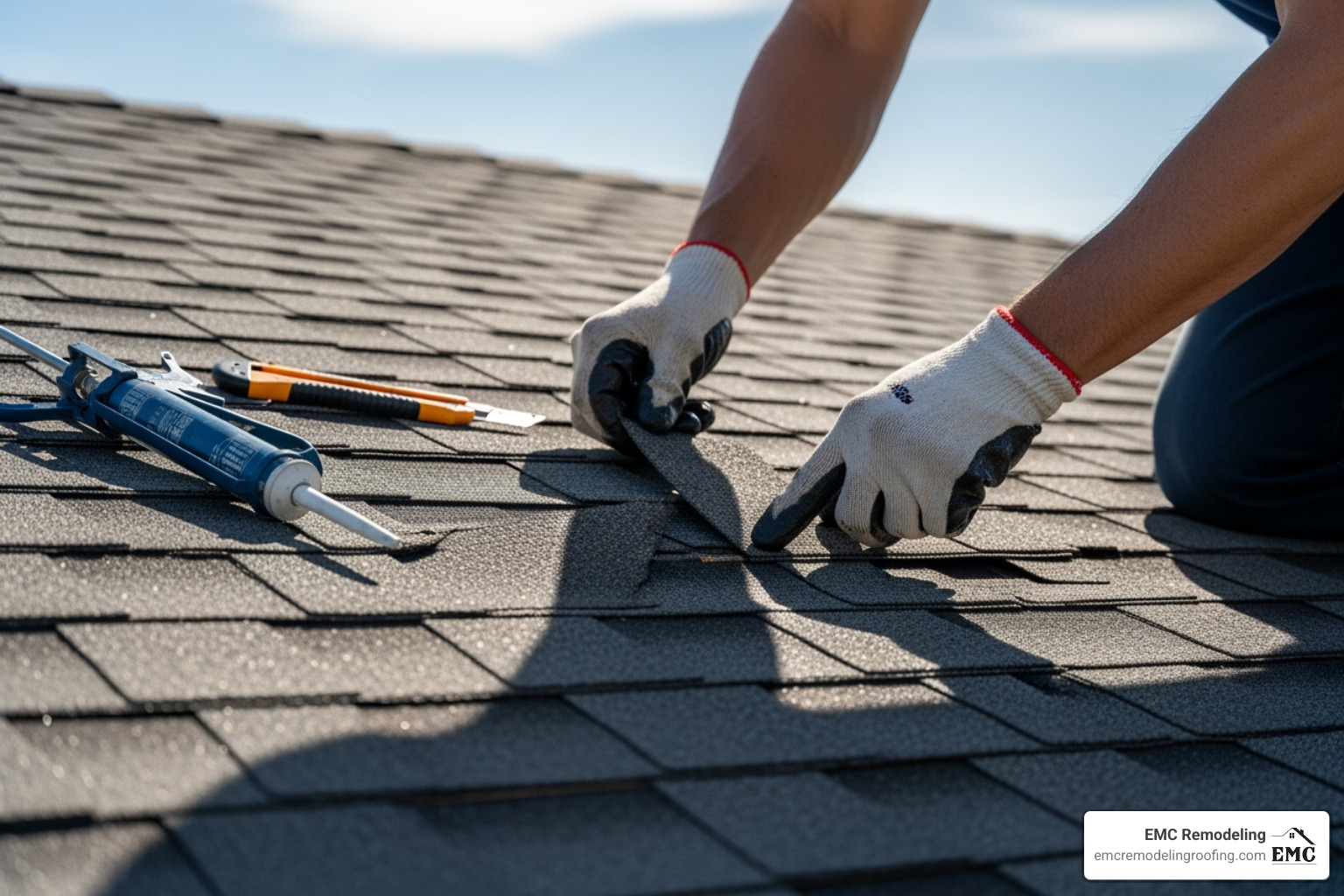 roofer performing a precise repair on a section of shingles - roof replacement estimate