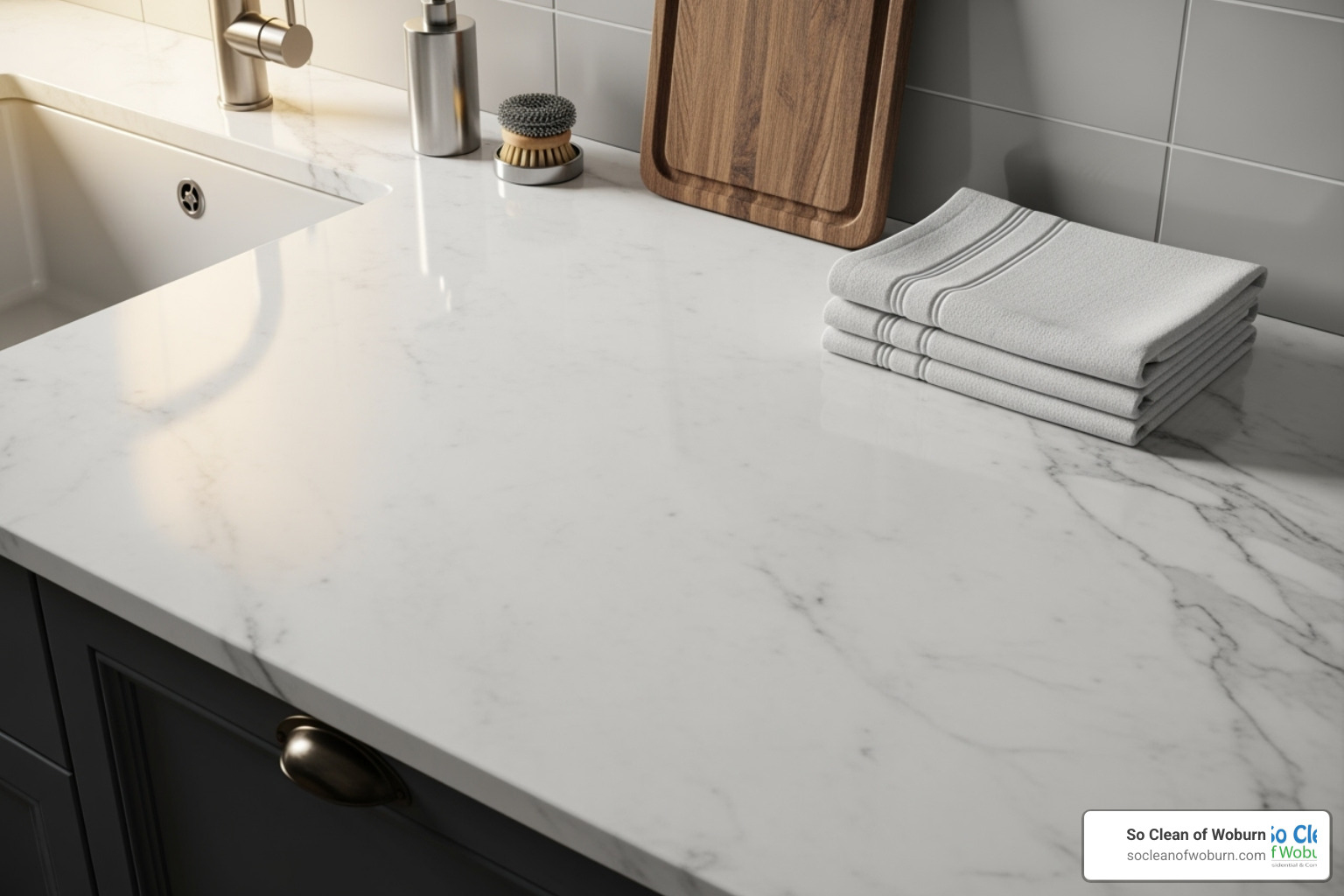 Organized countertop before cleaning - apartment cleaning Arlington