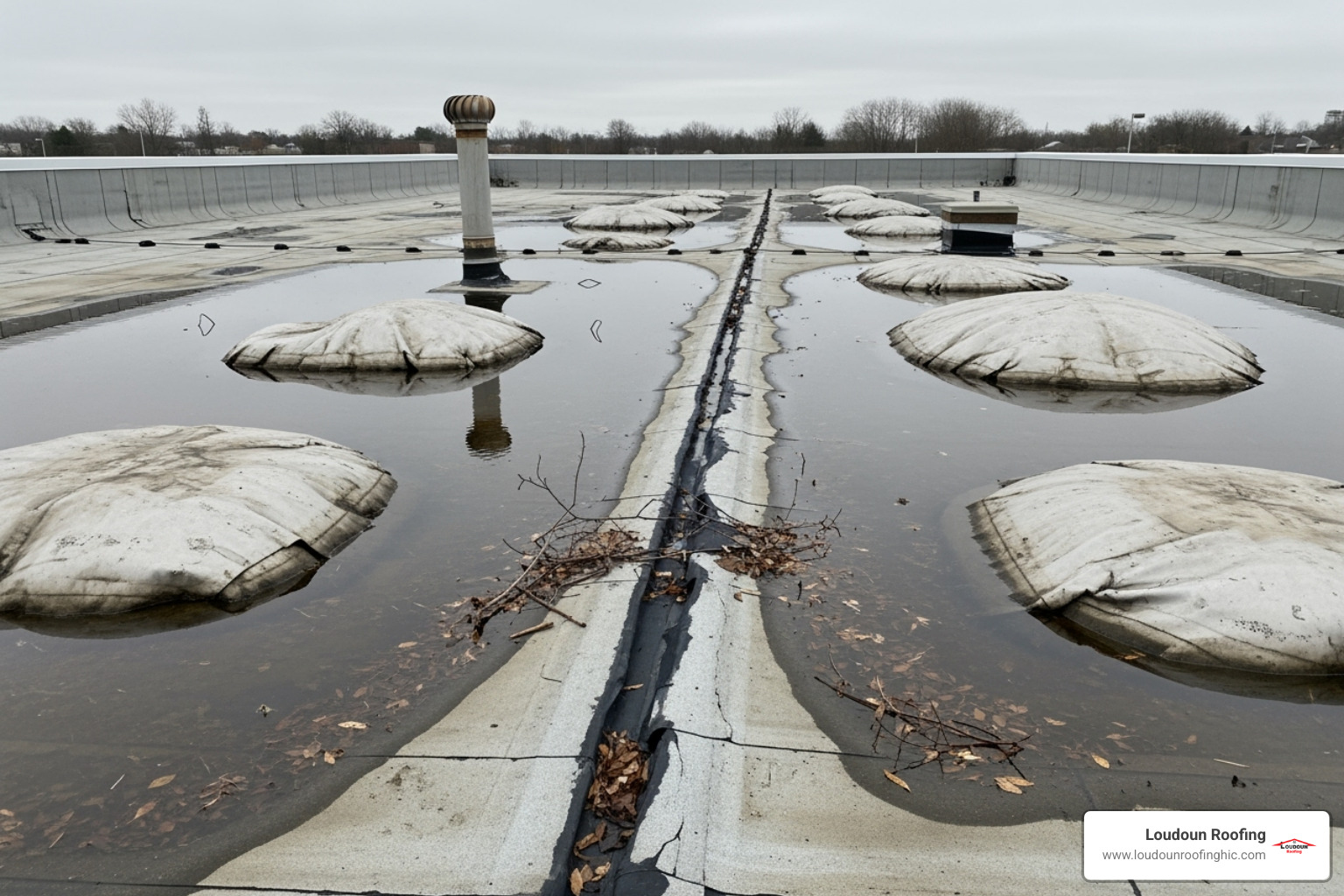 common commercial roof problems like ponding water, blisters, and seam separation - commercial roofing contractor winchester va