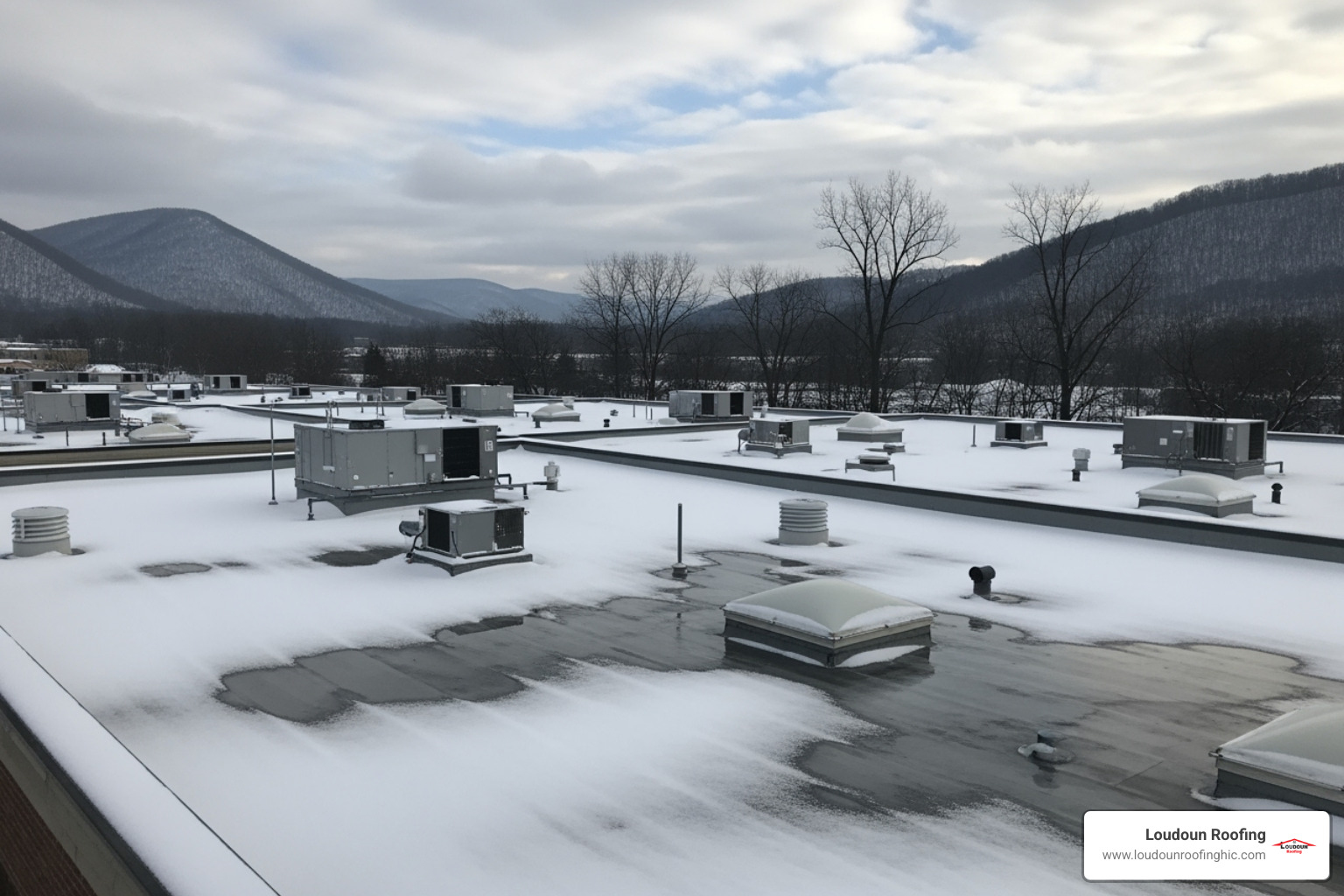 seasonal weather in the Shenandoah Valley, like snow on a roof or a heavy rainstorm - commercial roofing contractor winchester va