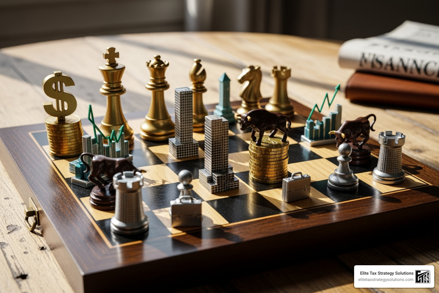 Chess pieces labeled "Roth Conversion," "Gifting," and "QBI" on a chessboard - tax law changes impact Chess pieces labeled "Roth Conversion," "Gifting," and "QBI" on a chessboard - tax law changes impact