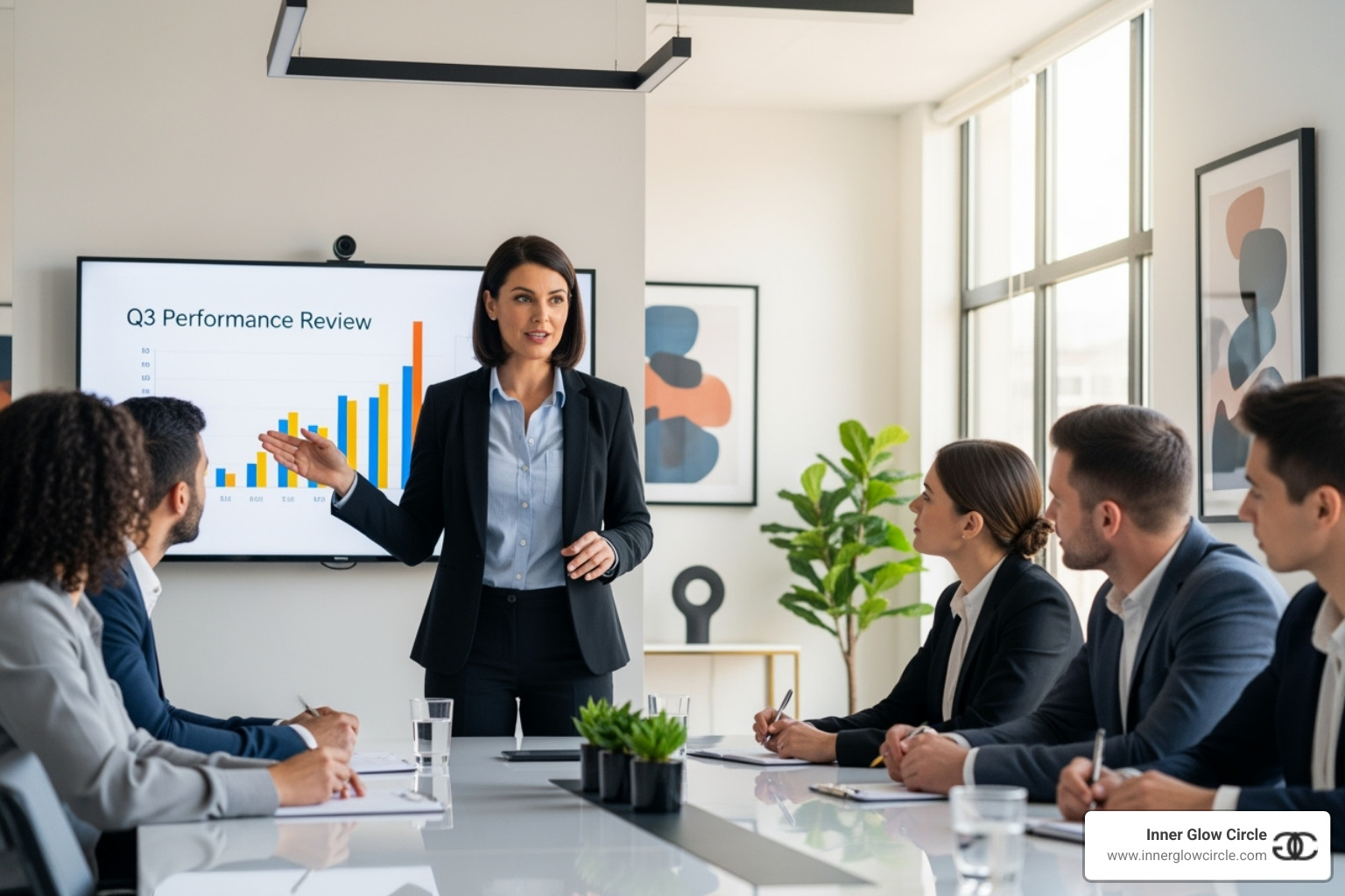Image of a woman confidently leading a meeting - life coaching for women