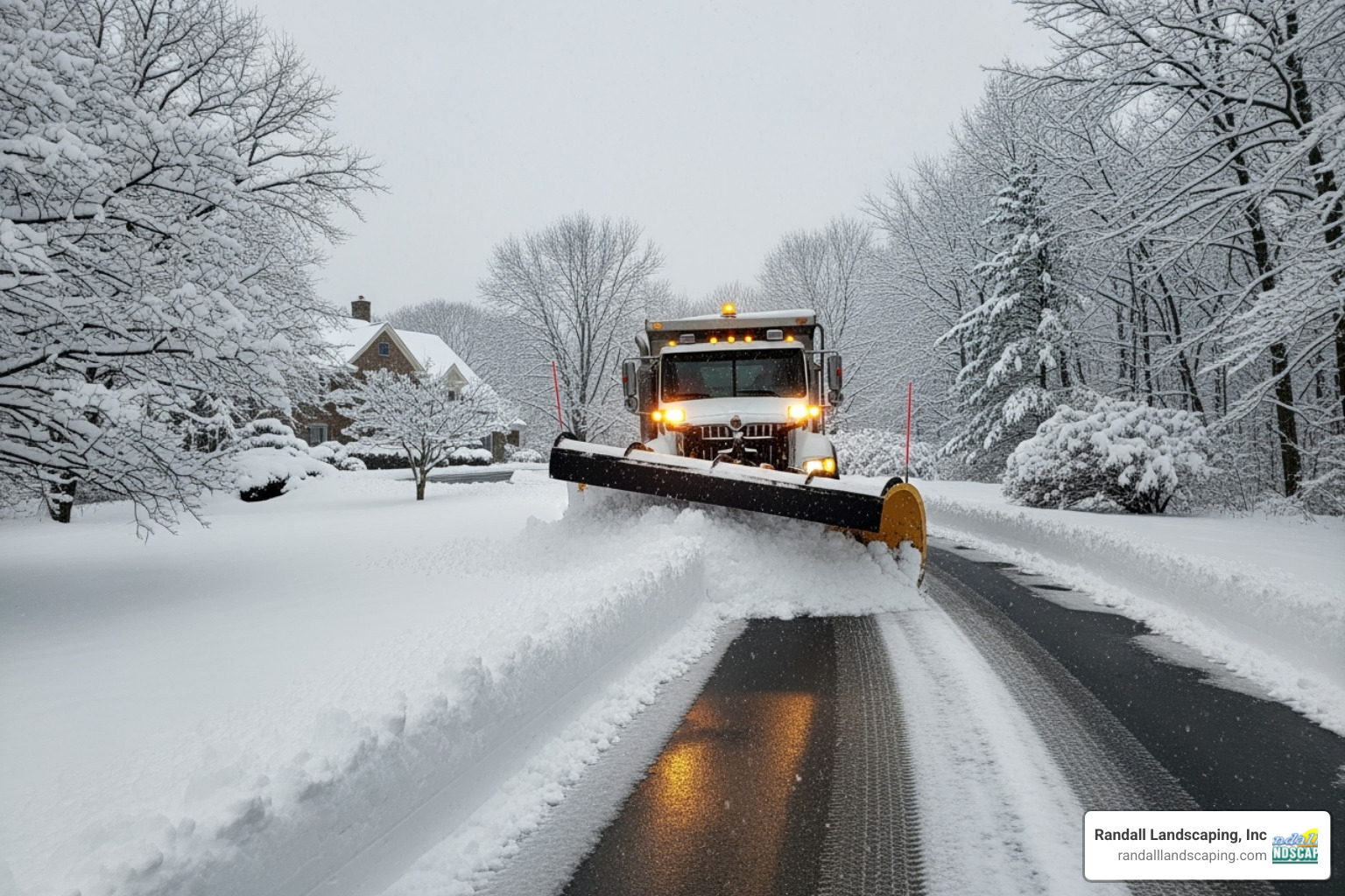 snow plow clearing a large driveway - cost for snow removal