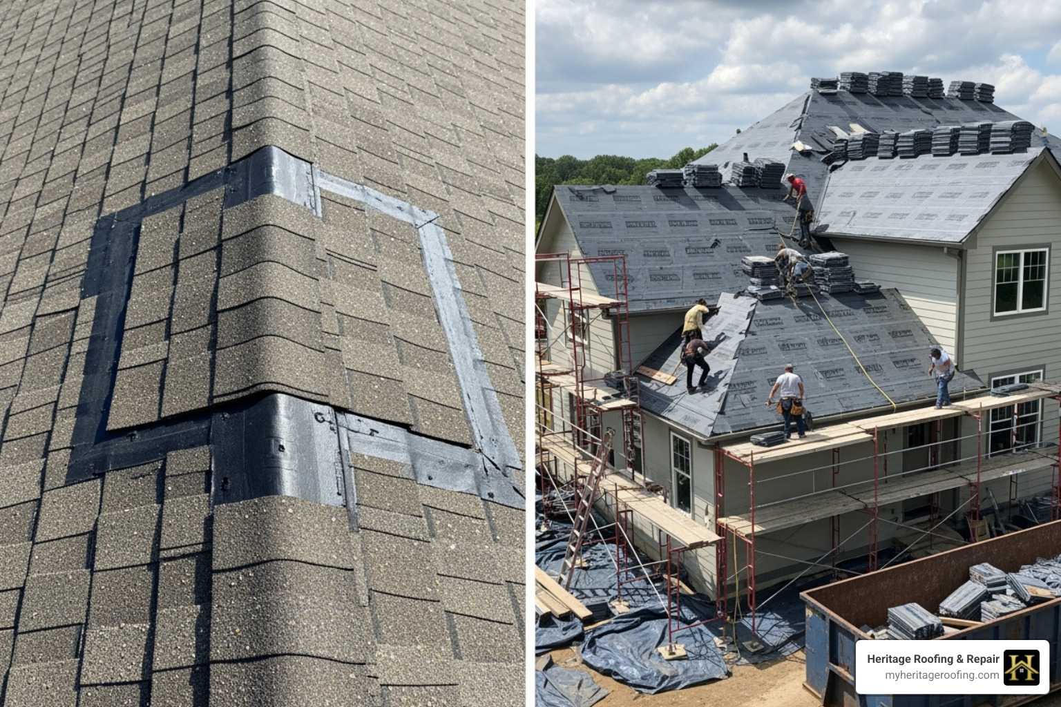 small roof patch repair next to an image of a full roof replacement - which irs schedule e category is a residential roof replacement