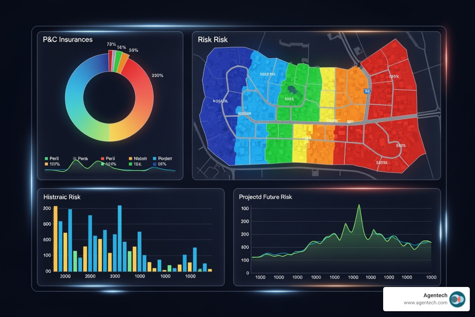 digital dashboard showing P&C risk assessment for a property - ai for insurance agents