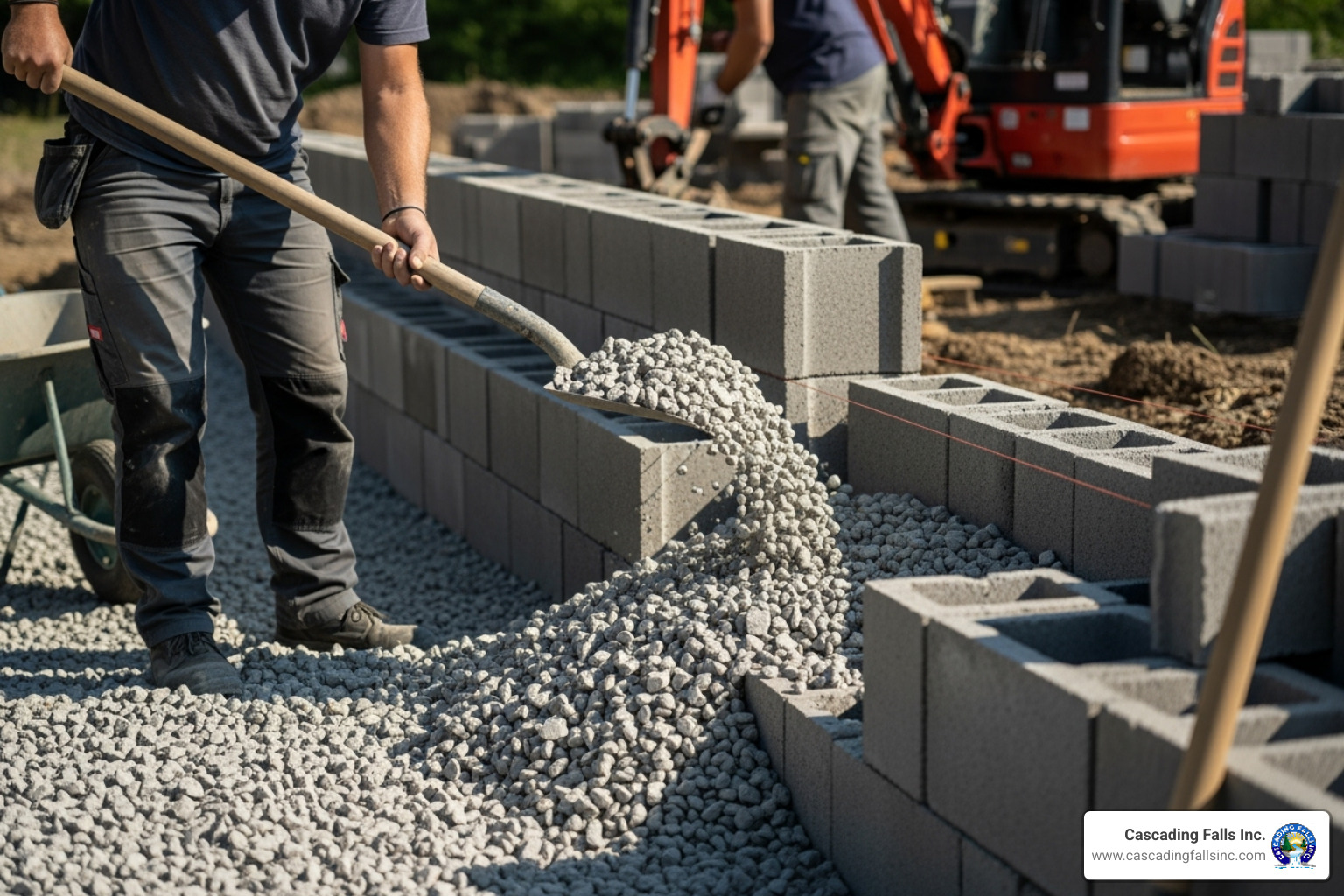 gravel being added behind the wall - retaining wall installation gravel being added behind the wall - retaining wall installation