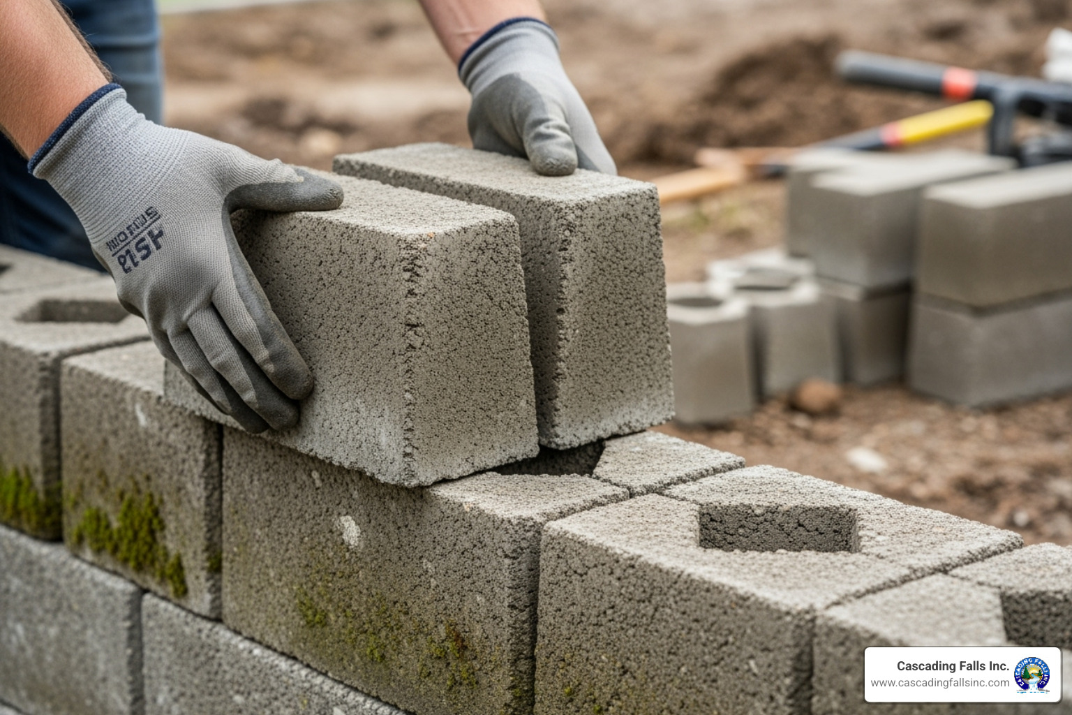 stacking a new course with staggered joints - retaining wall installation stacking a new course with staggered joints - retaining wall installation