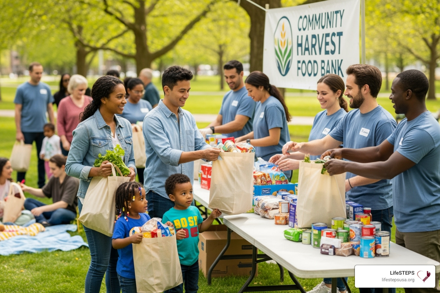 Family receiving groceries from a food bank - california department of social services Family receiving groceries from a food bank - california department of social services