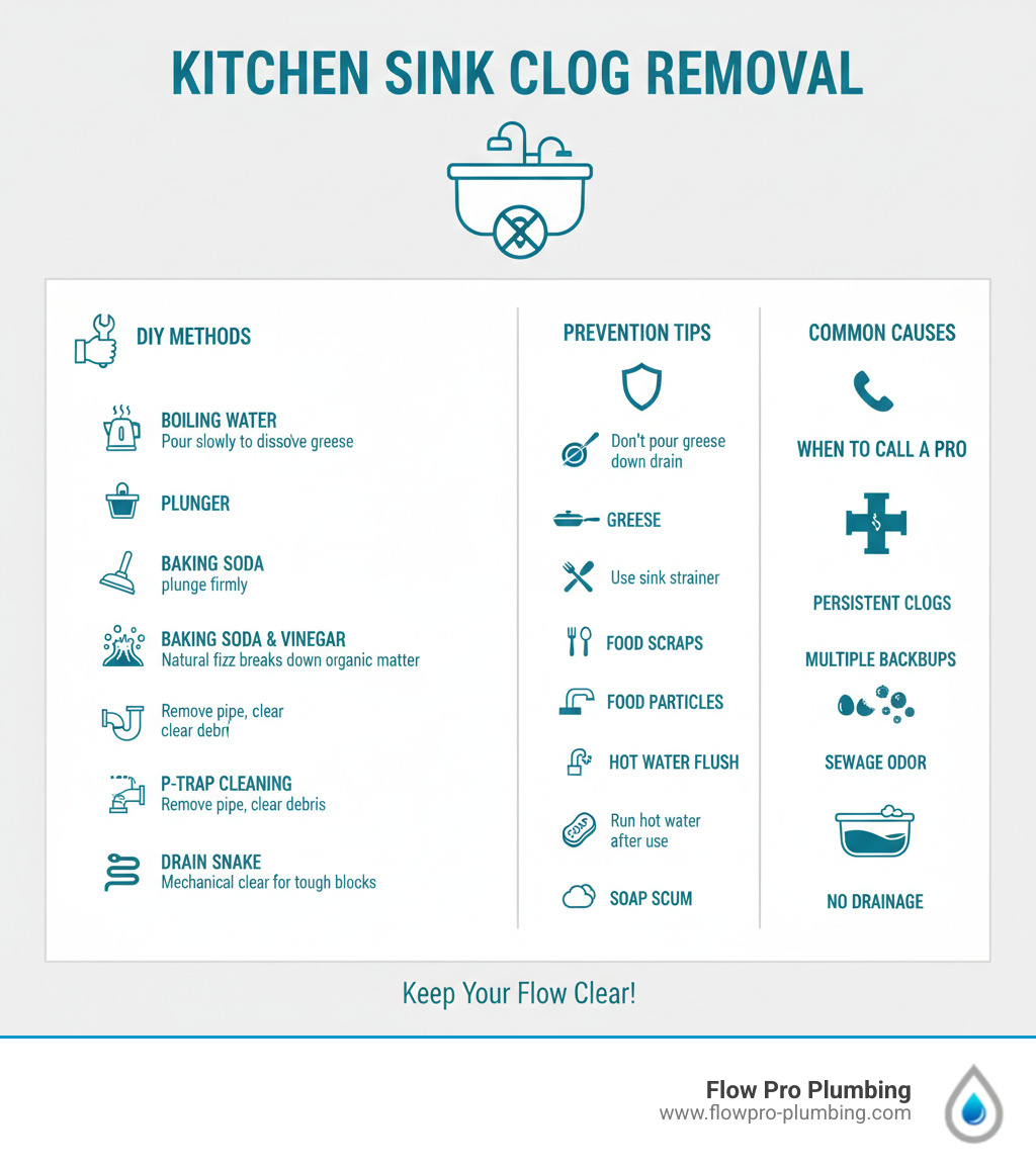 kitchen sink clog DIY methods infographic