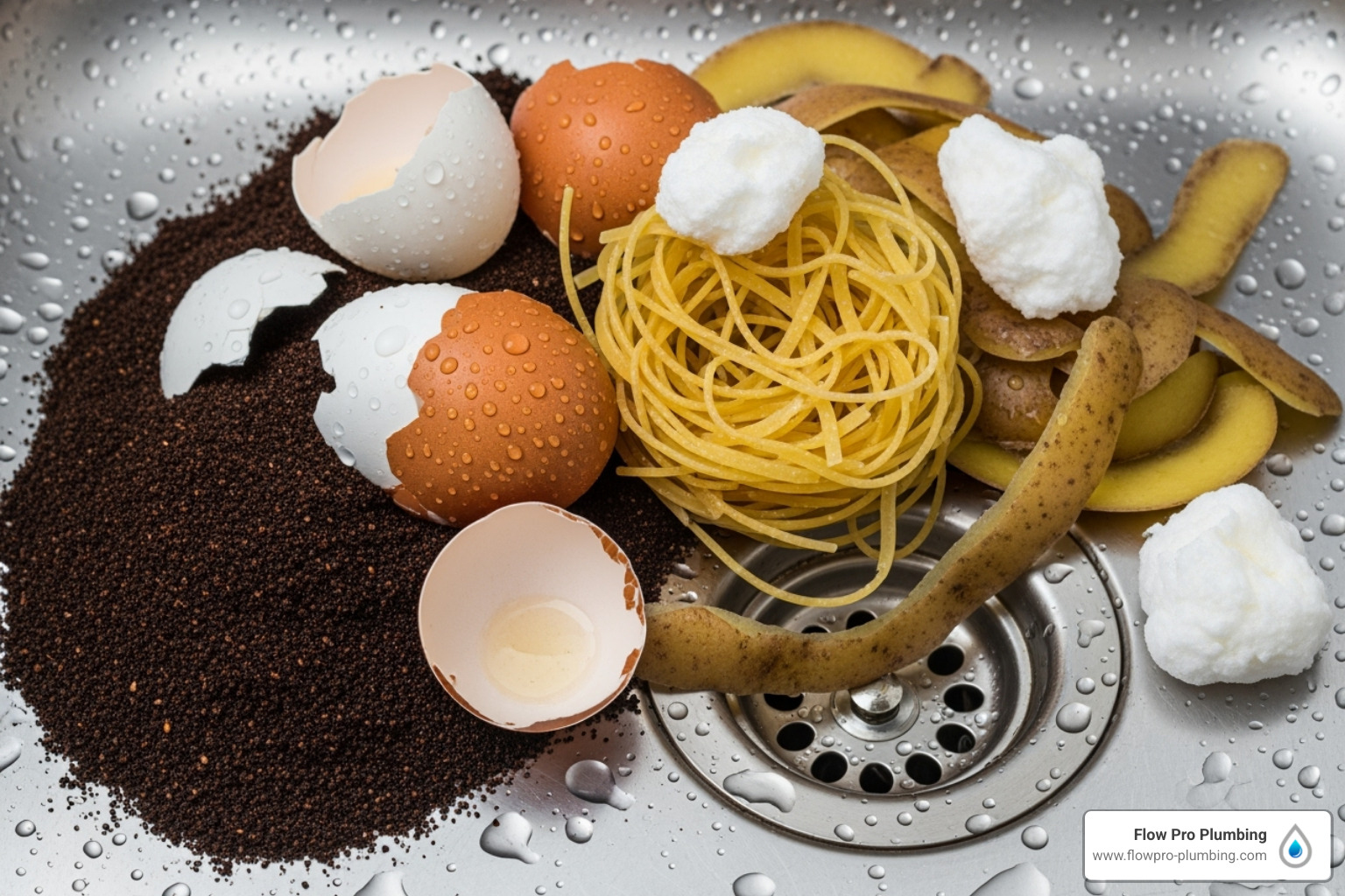common clog-causing food items next to a sink drain - kitchen sink clog removal common clog-causing food items next to a sink drain - kitchen sink clog removal