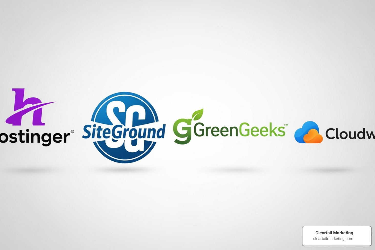 LOGOS OF HOSTINGER, SITEGROUND, GREENGEEKS, AND CLOUDWAYS - WEBSITE HOSTING COMPARISON