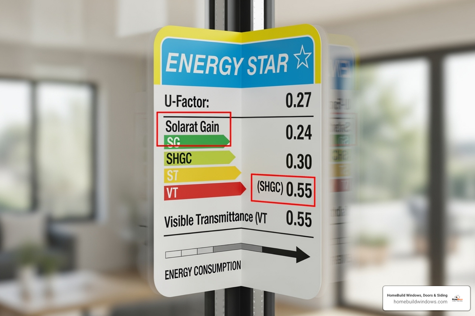NFRC label with U-factor and SHGC ratings circled - ultra high efficiency windows